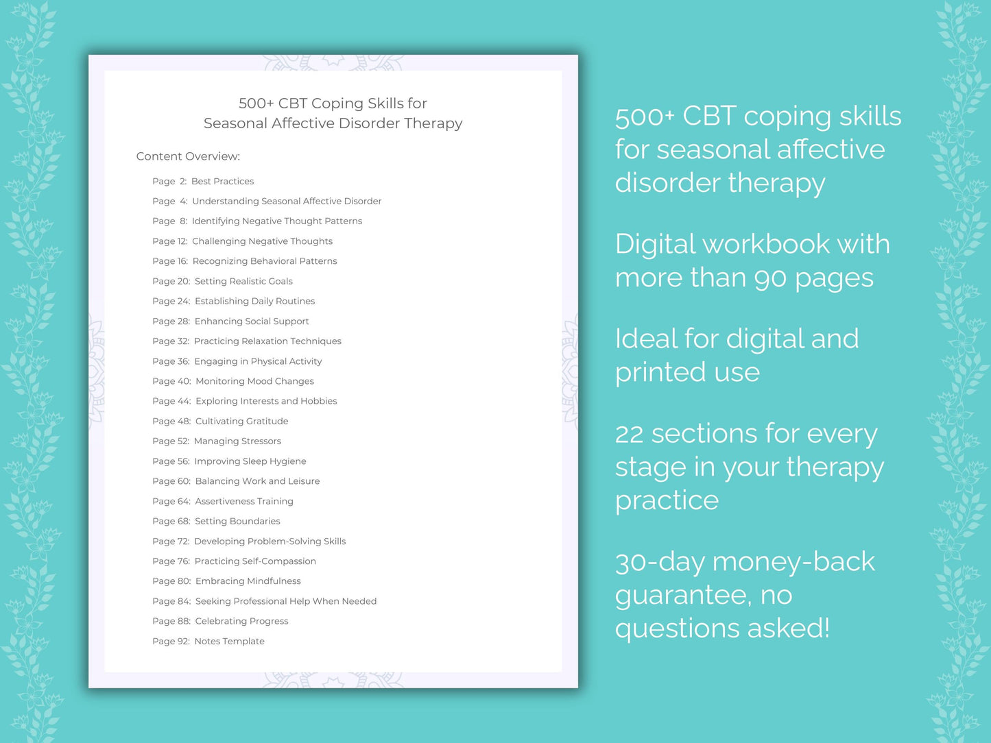 Seasonal Affective Disorder Cognitive Behavioral Therapy (CBT) Therapist Worksheets