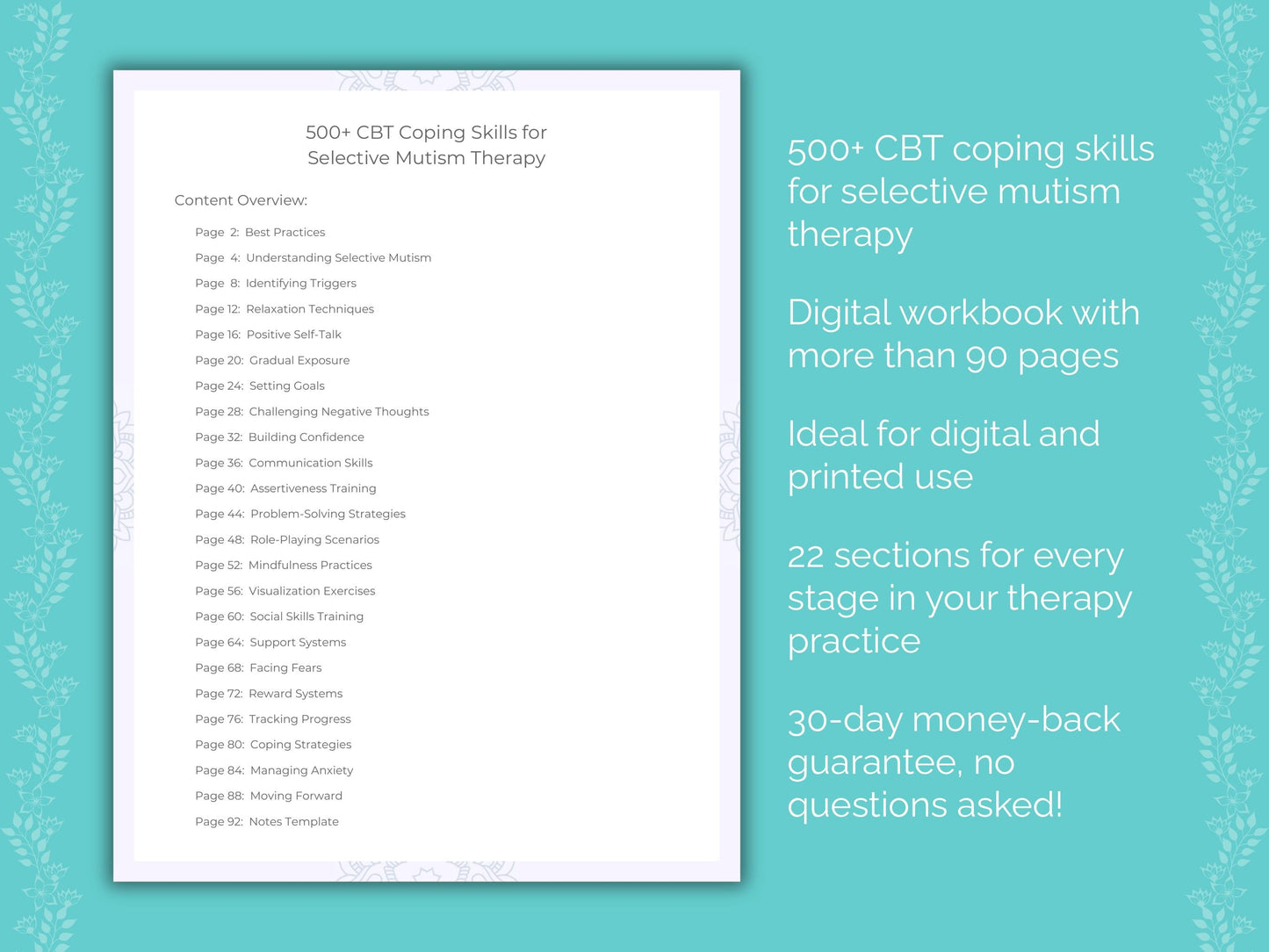 Selective Mutism Cognitive Behavioral Therapy (CBT) Therapist Worksheets