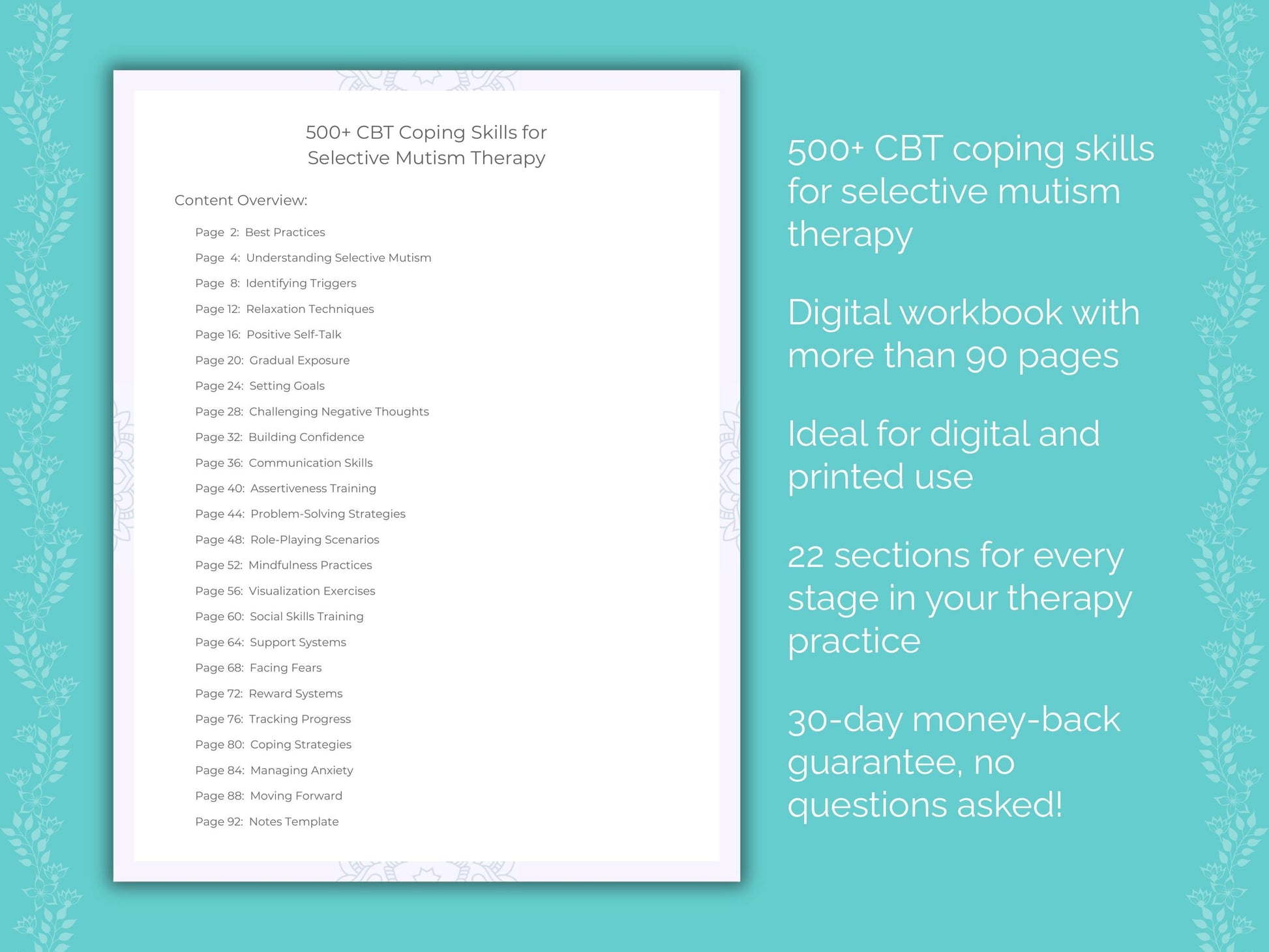 Selective Mutism Cognitive Behavioral Therapy (CBT) Therapist Worksheets