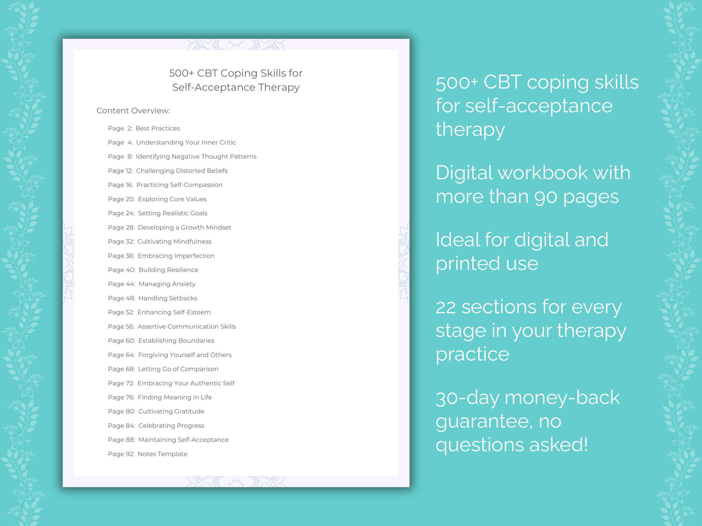 Self-Acceptance Cognitive Behavioral Therapy (CBT) Therapist Worksheets