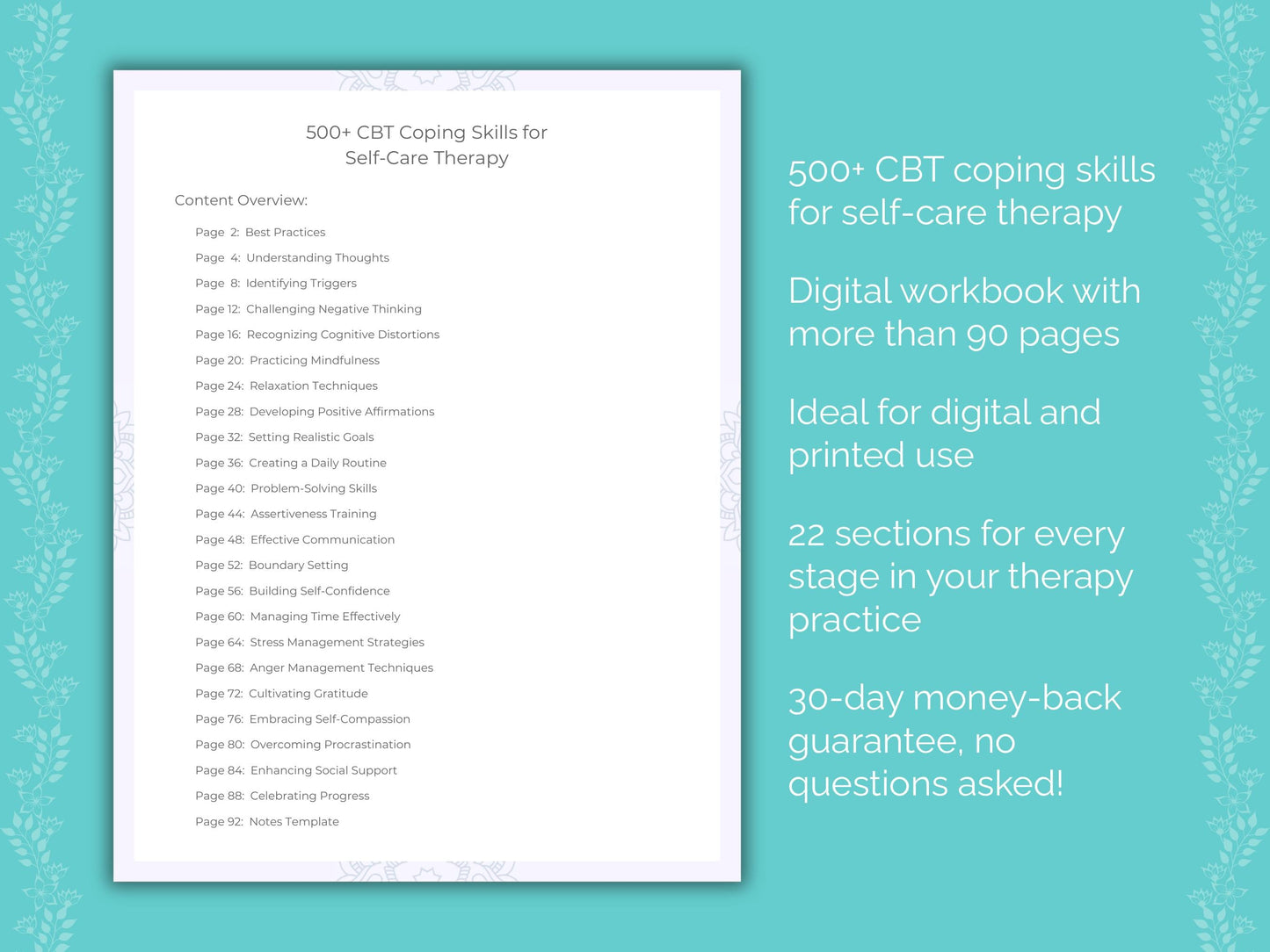 Self-Care Cognitive Behavioral Therapy (CBT) Therapist Worksheets