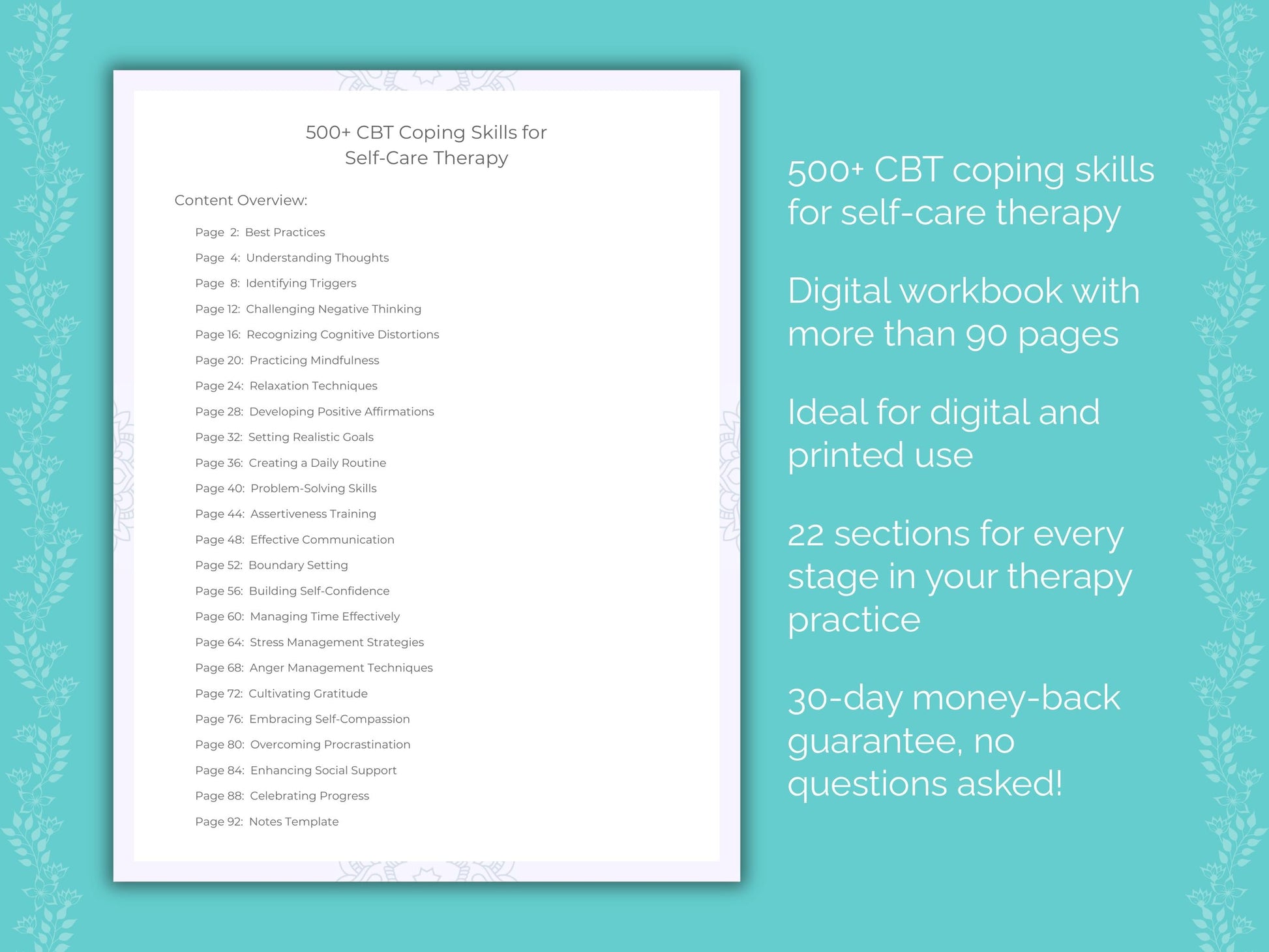 Self-Care Cognitive Behavioral Therapy (CBT) Therapist Worksheets