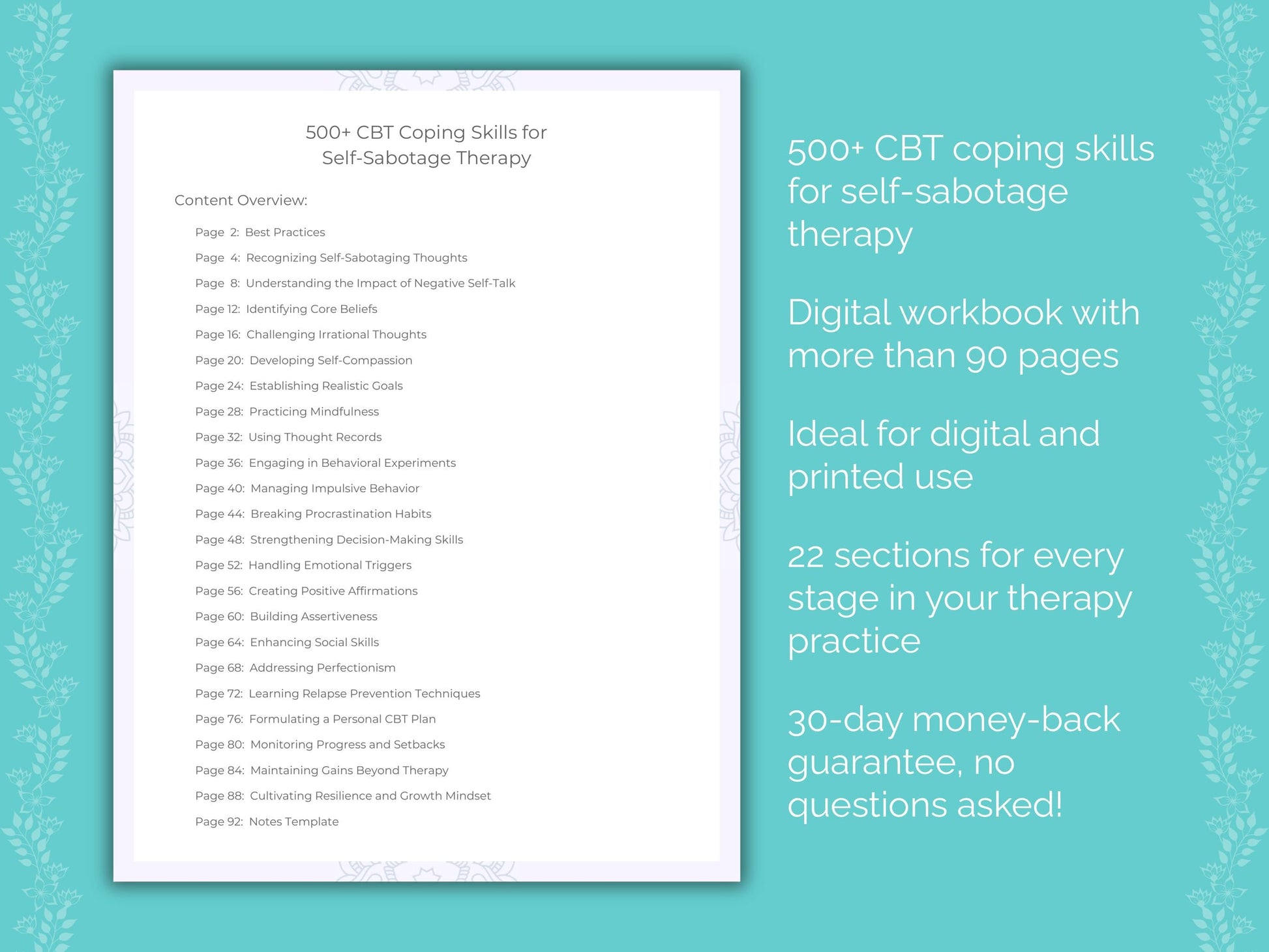 Self-Sabotage Cognitive Behavioral Therapy (CBT) Therapist Worksheets