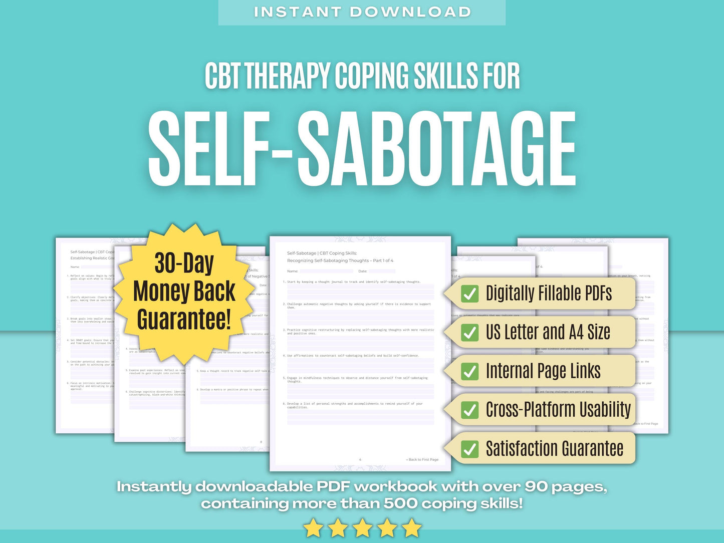 Self-Sabotage Cognitive Behavioral Therapy (CBT) Psychology Workbooks