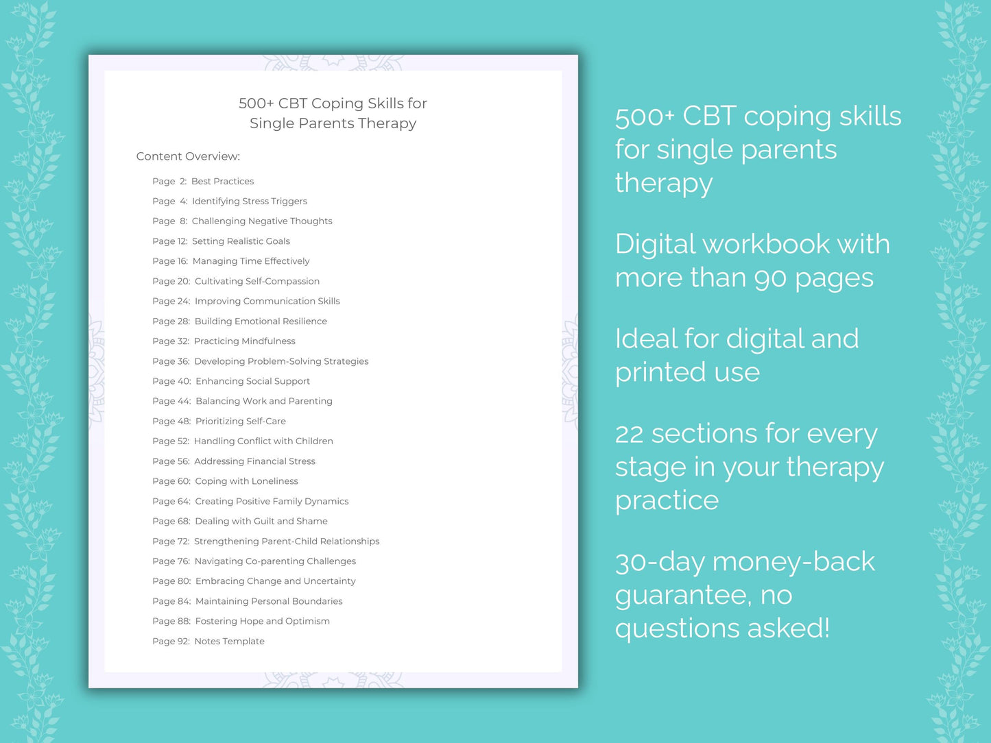 Single Parents Cognitive Behavioral Therapy (CBT) Therapist Worksheets