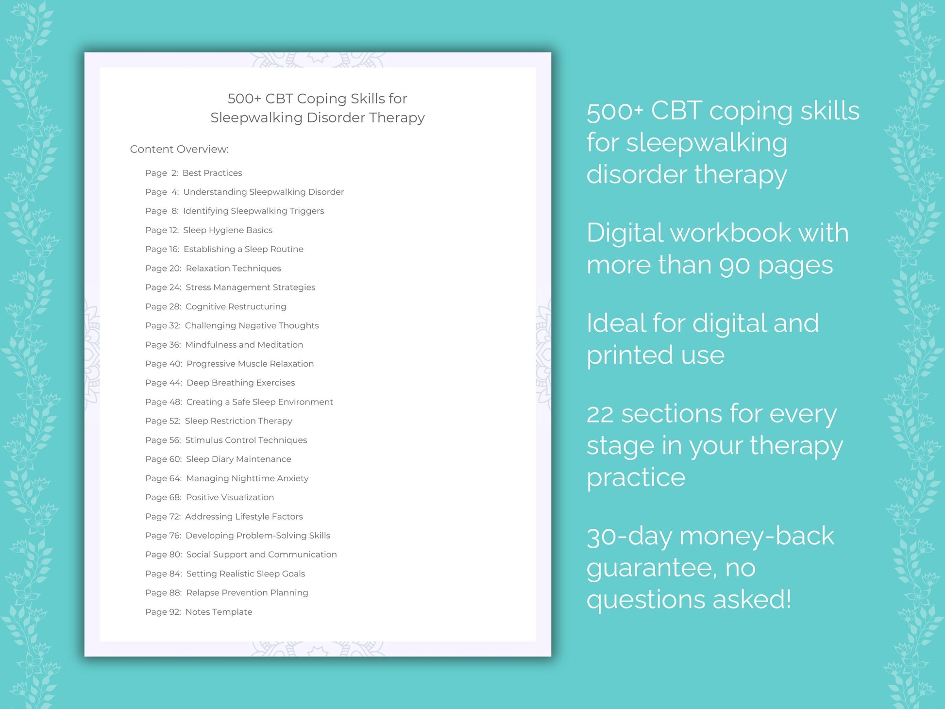 Sleepwalking Disorder Cognitive Behavioral Therapy (CBT) Therapist Worksheets