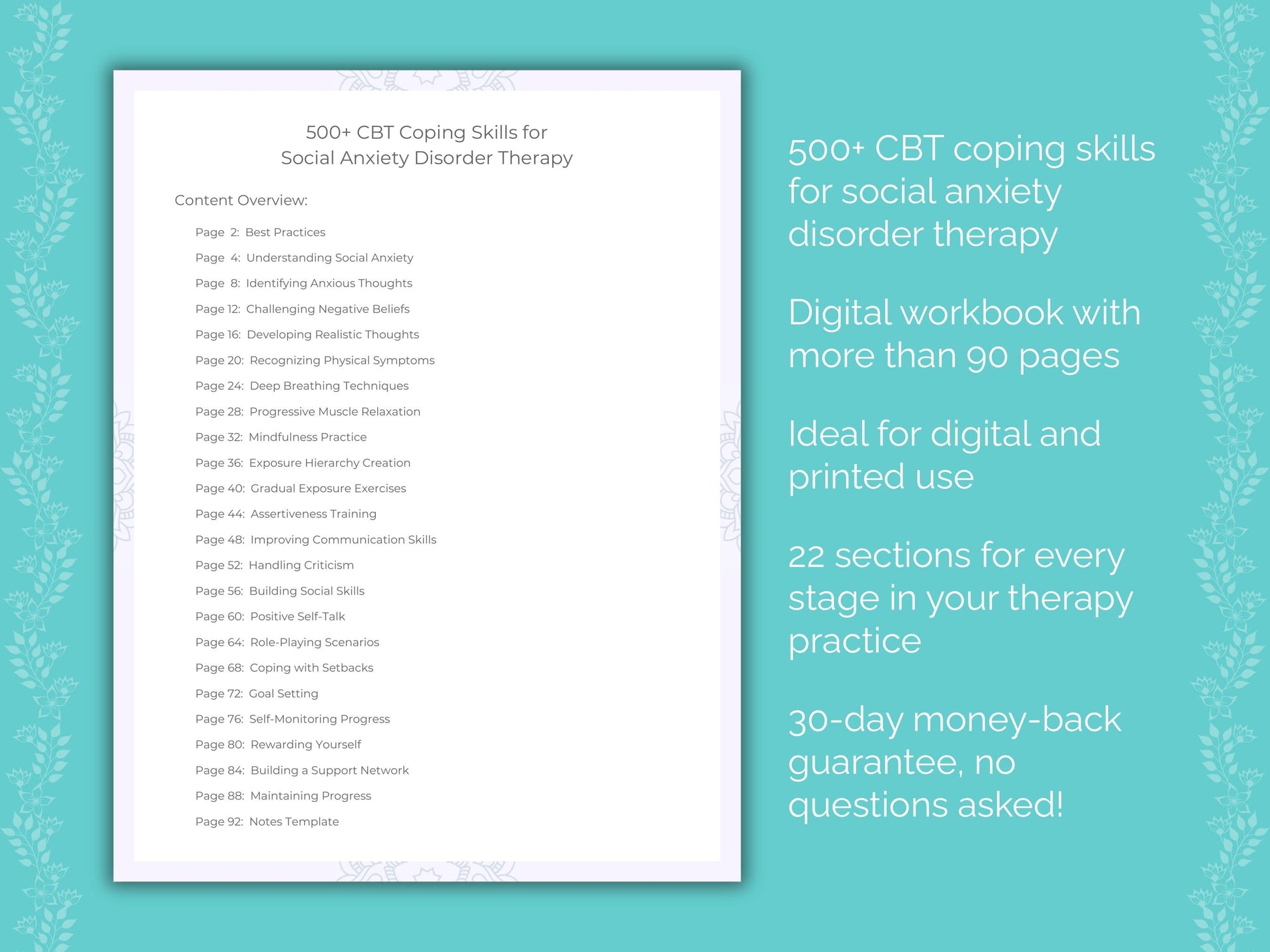 Social Anxiety Disorder Cognitive Behavioral Therapy (CBT) Therapist Worksheets