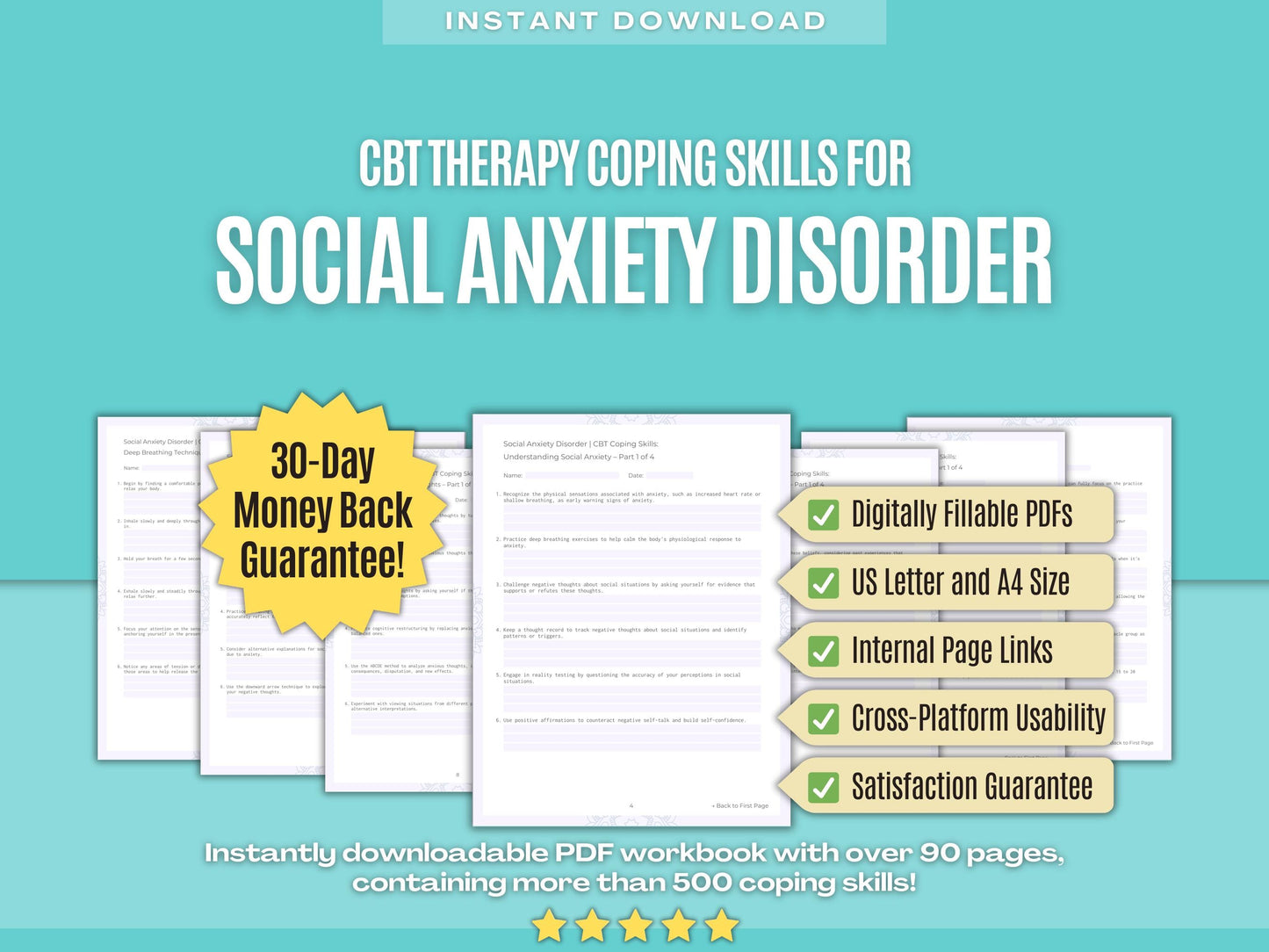 Social Anxiety Disorder Cognitive Behavioral Therapy (CBT) Psychology Workbooks