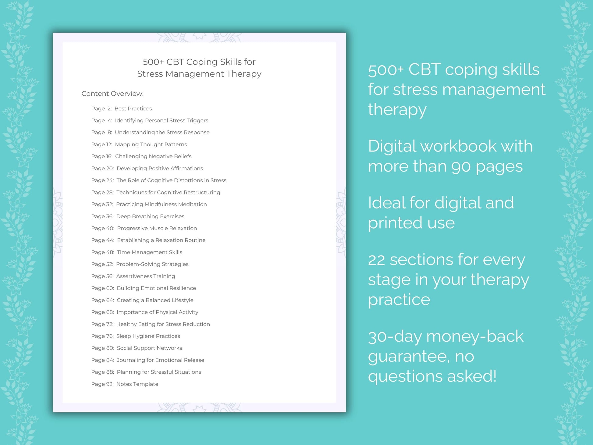 Stress Management Cognitive Behavioral Therapy (CBT) Therapist Worksheets