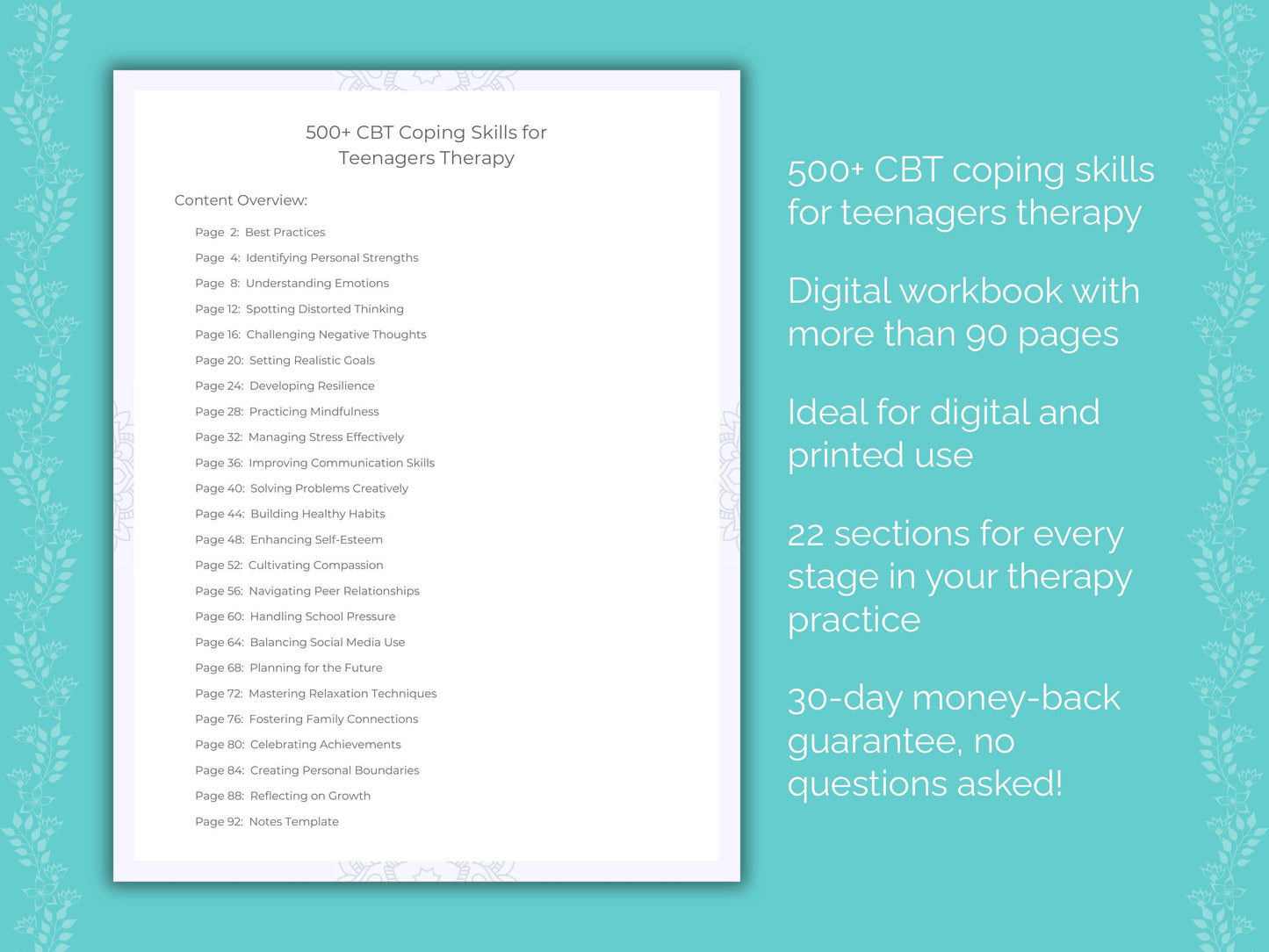 Teenagers Cognitive Behavioral Therapy (CBT) Therapist Worksheets