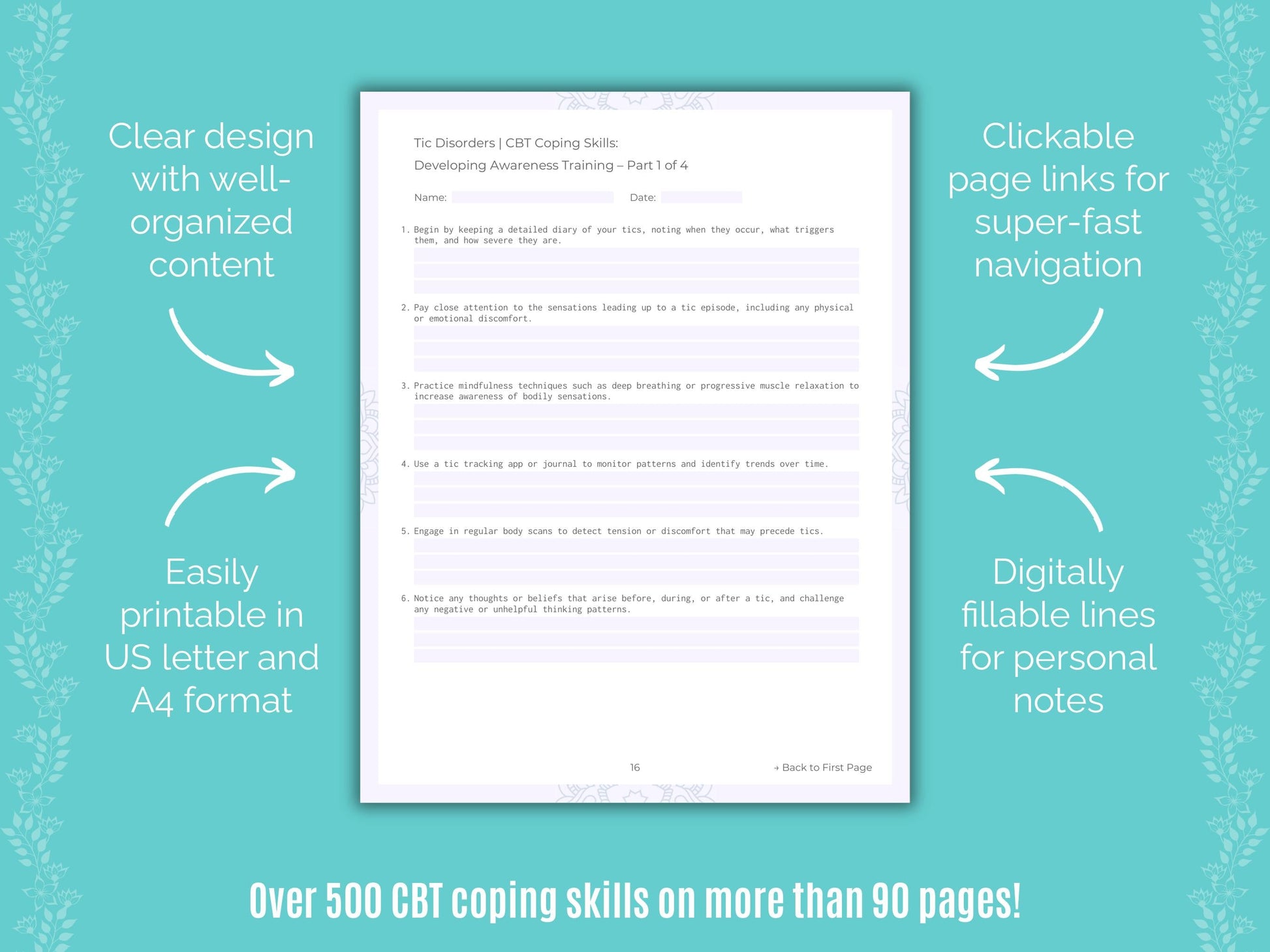 Tic Disorders Cognitive Behavioral Therapy (CBT) Counseling Templates