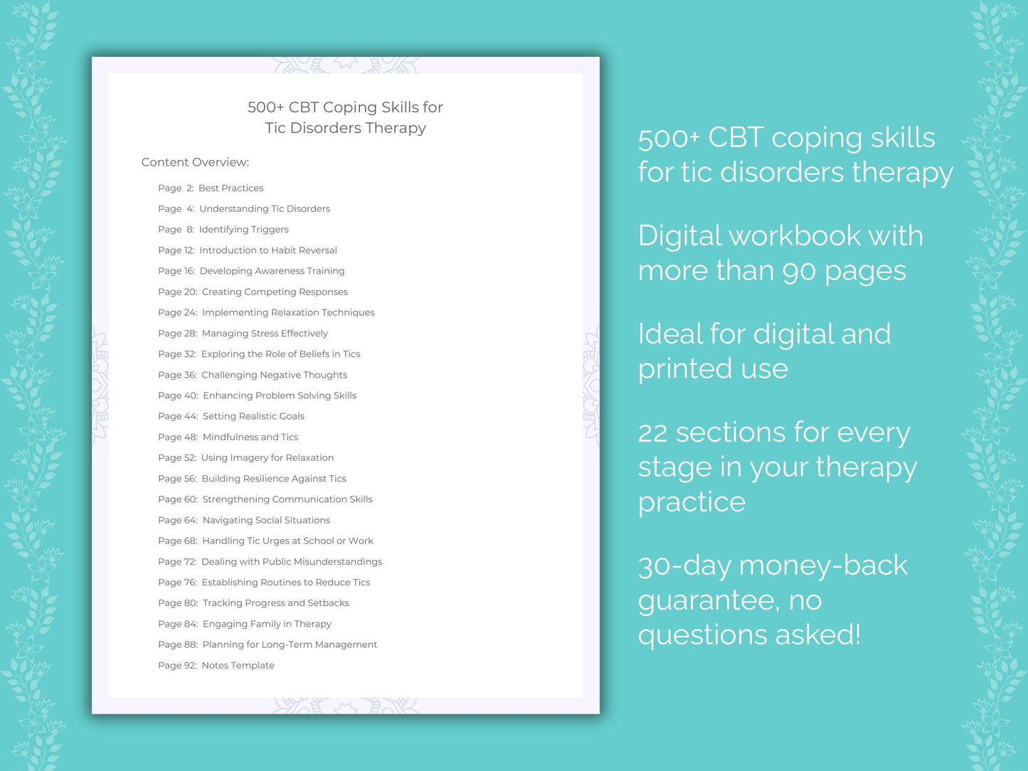 Tic Disorders Cognitive Behavioral Therapy (CBT) Therapist Worksheets