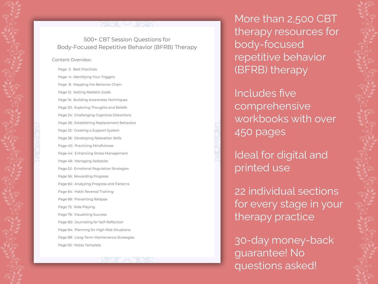 Body-Focused Repetitive Behavior (BFRB) Cognitive Behavioral Therapy (CBT) Therapist Worksheets