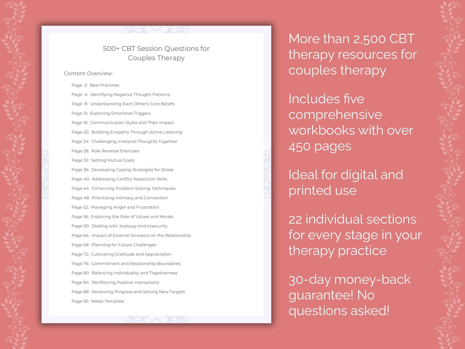 Couples Cognitive Behavioral Therapy (CBT) Therapist Worksheets