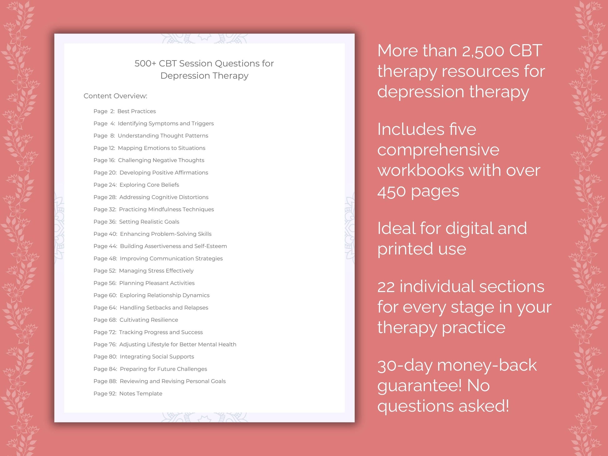 Depression Cognitive Behavioral Therapy (CBT) Therapist Worksheets