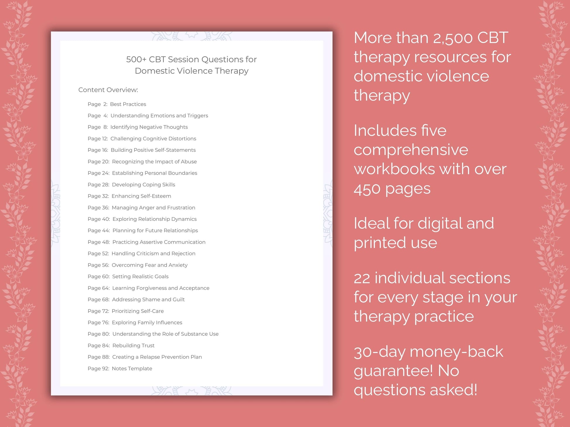 Domestic Violence Cognitive Behavioral Therapy (CBT) Therapist Worksheets