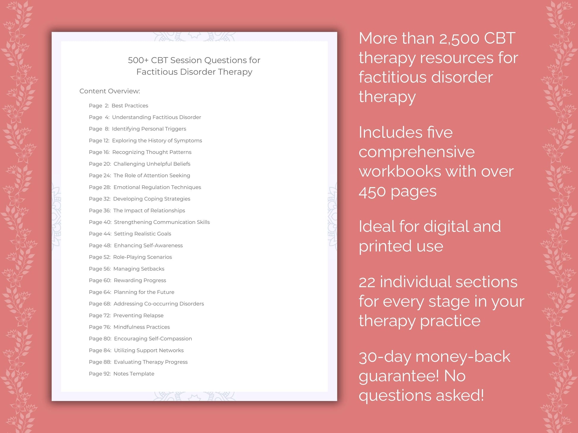 Factitious Disorder Cognitive Behavioral Therapy (CBT) Therapist Worksheets