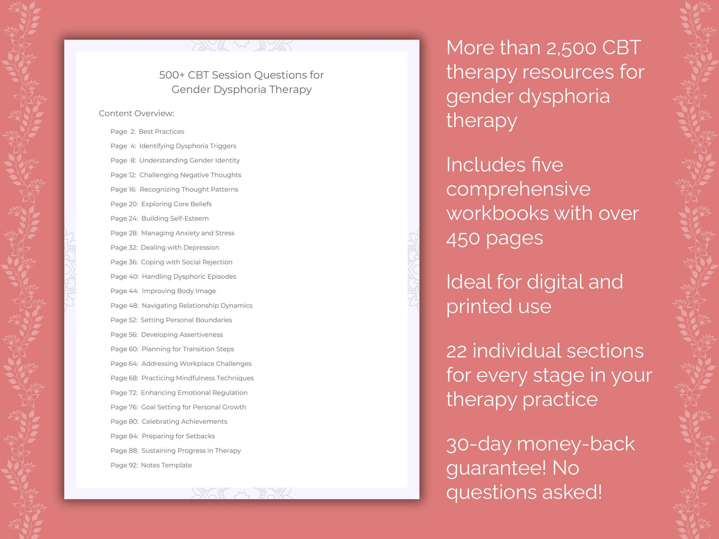 Gender Dysphoria Cognitive Behavioral Therapy (CBT) Therapist Worksheets