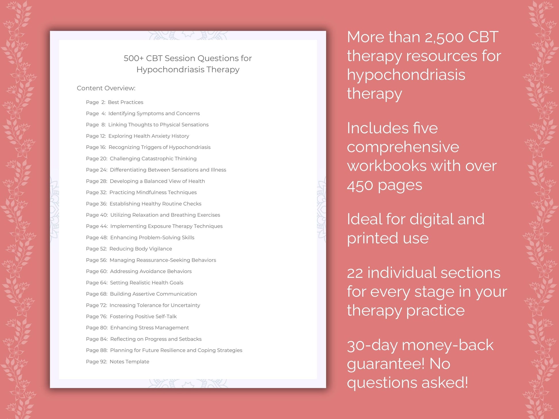 Hypochondriasis Cognitive Behavioral Therapy (CBT) Therapist Worksheets