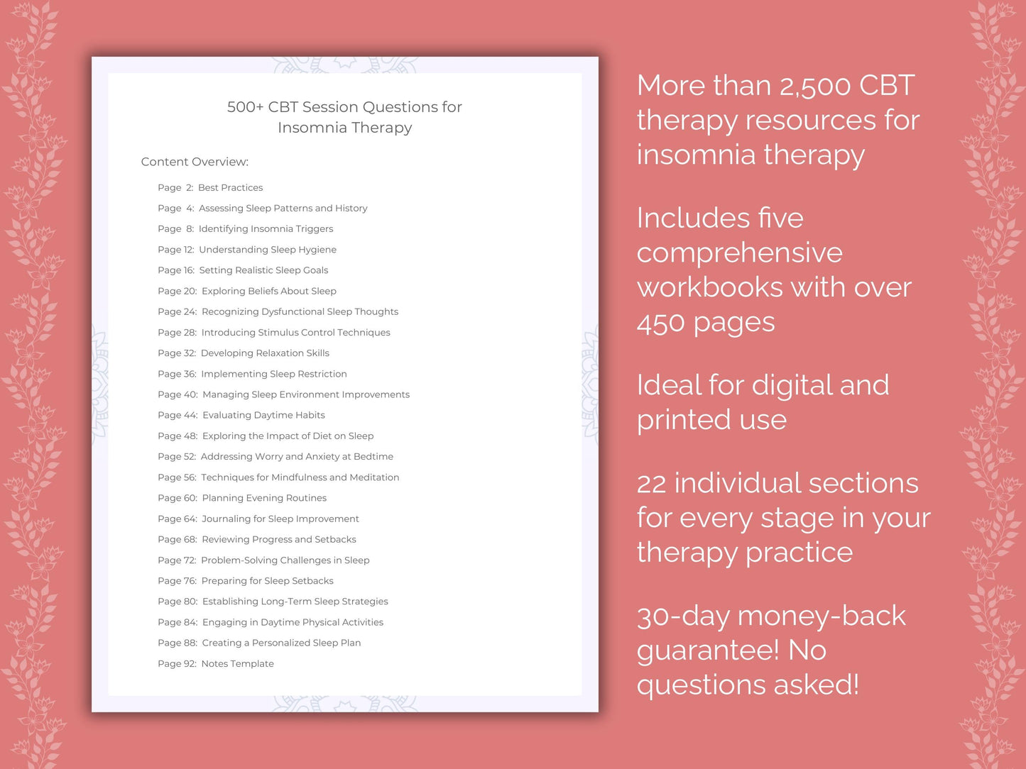 Insomnia Cognitive Behavioral Therapy (CBT) Therapist Worksheets