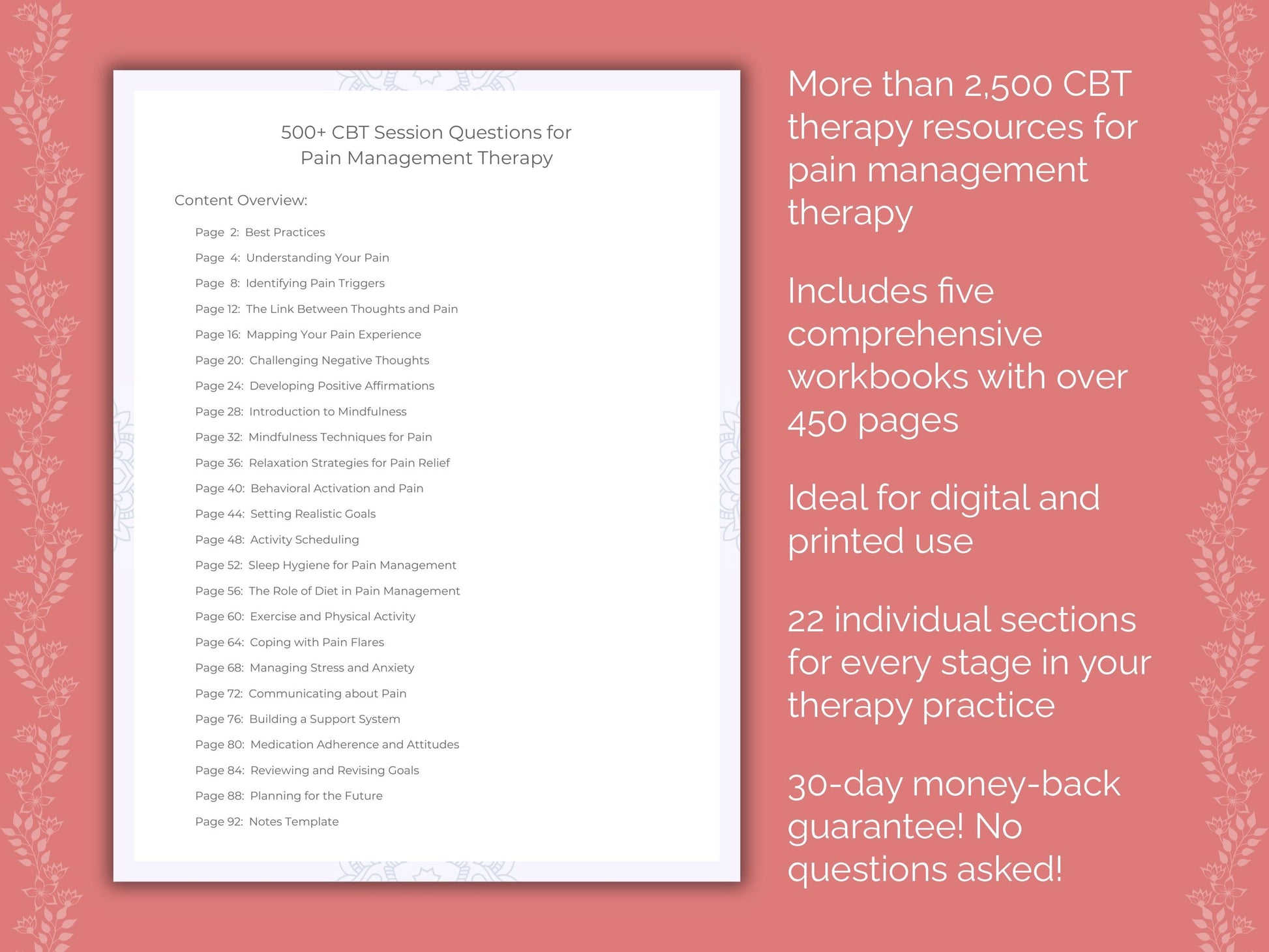 Pain Management Cognitive Behavioral Therapy (CBT) Therapist Worksheets