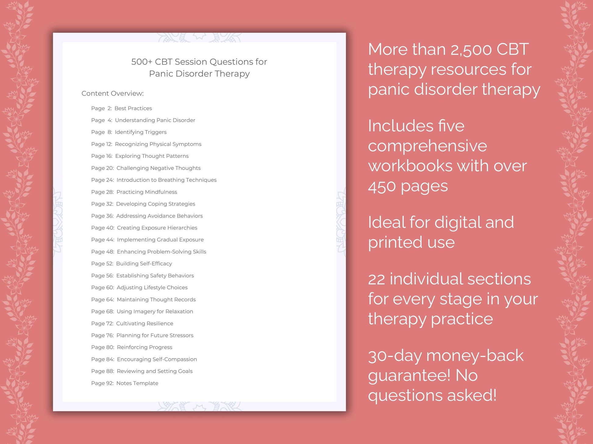 Panic Disorder Cognitive Behavioral Therapy (CBT) Therapist Worksheets