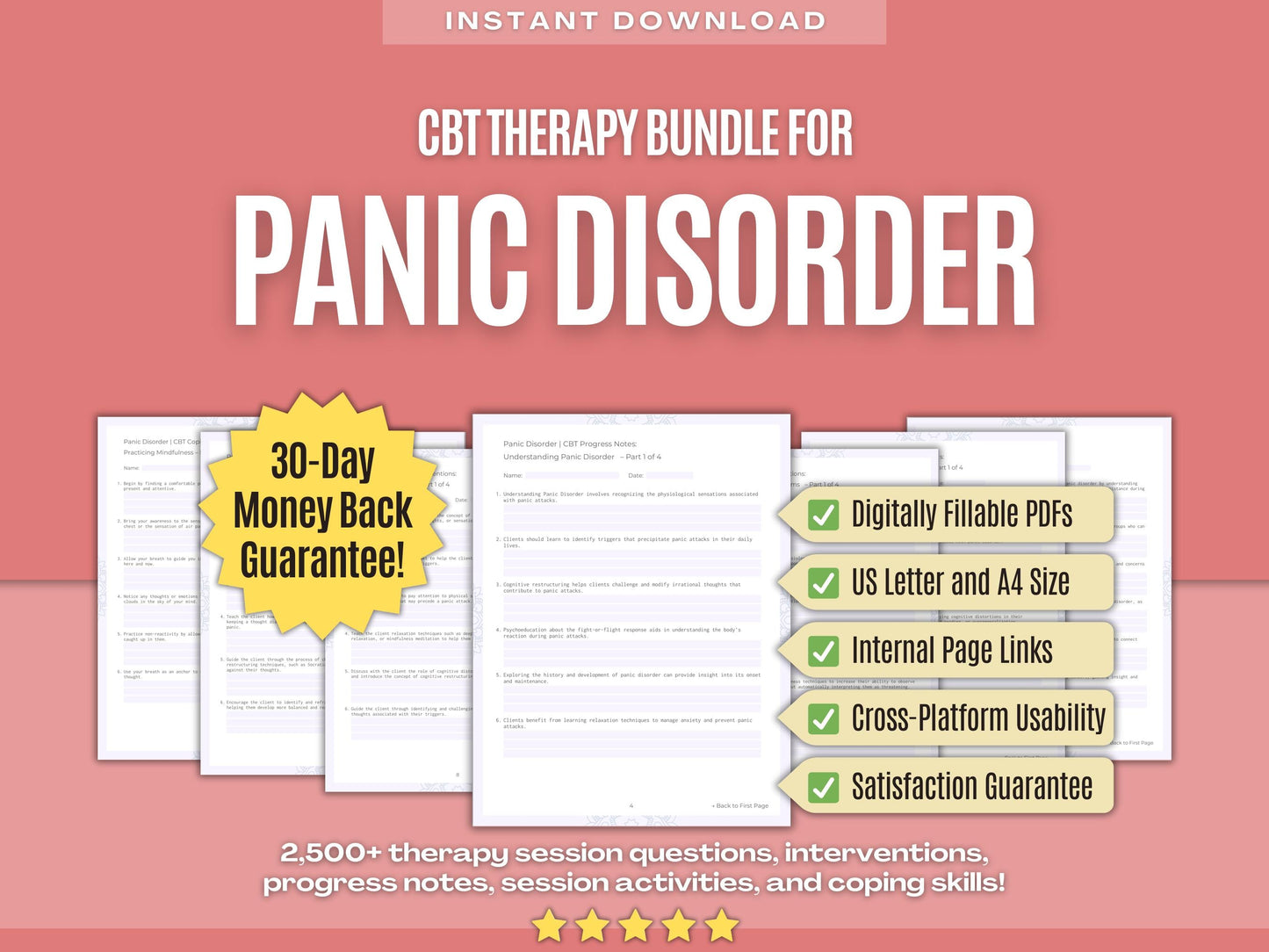 Panic Disorder Cognitive Behavioral Therapy (CBT) Psychology Workbooks