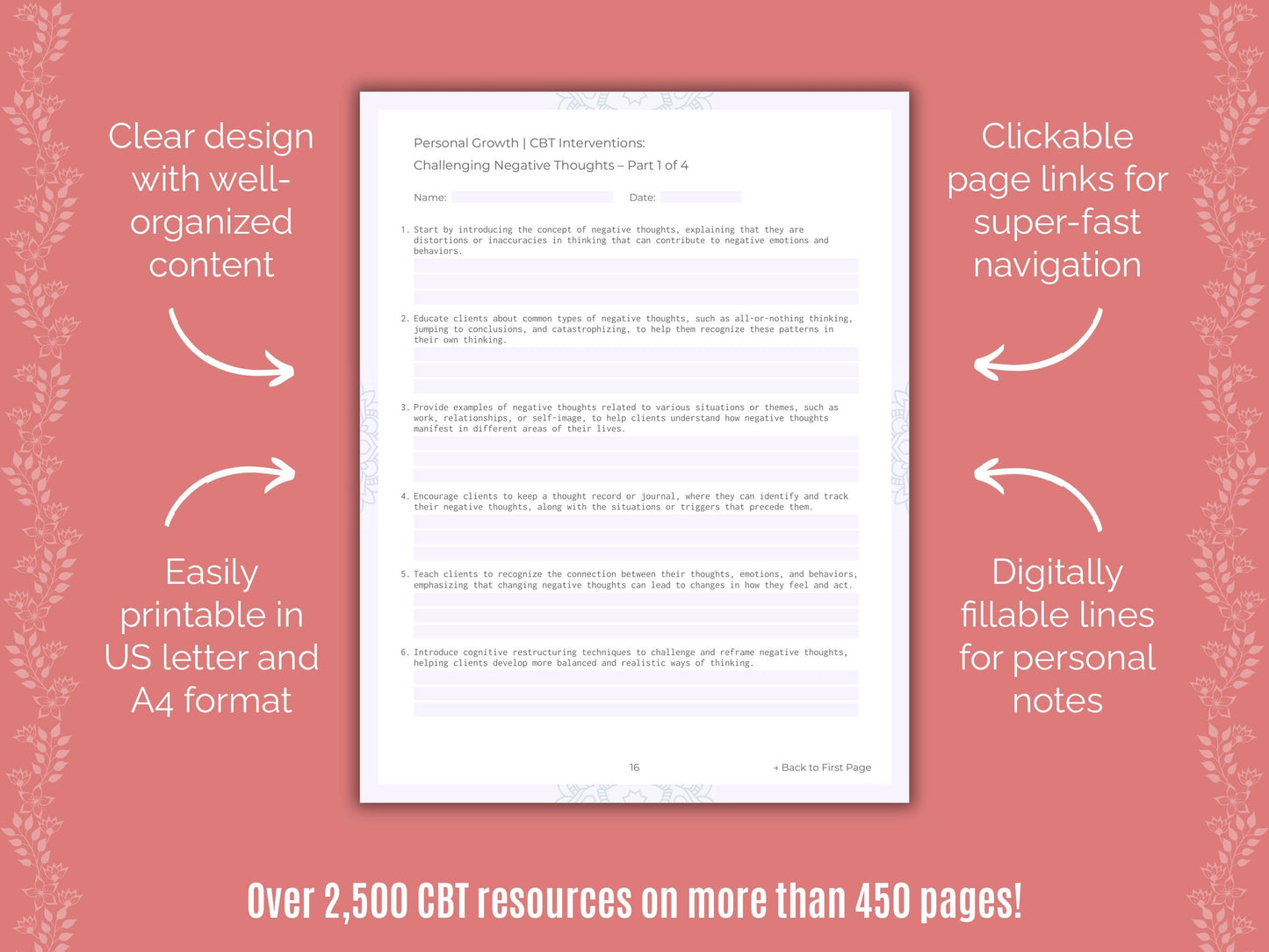 Personal Growth Cognitive Behavioral Therapy (CBT) Counseling Templates