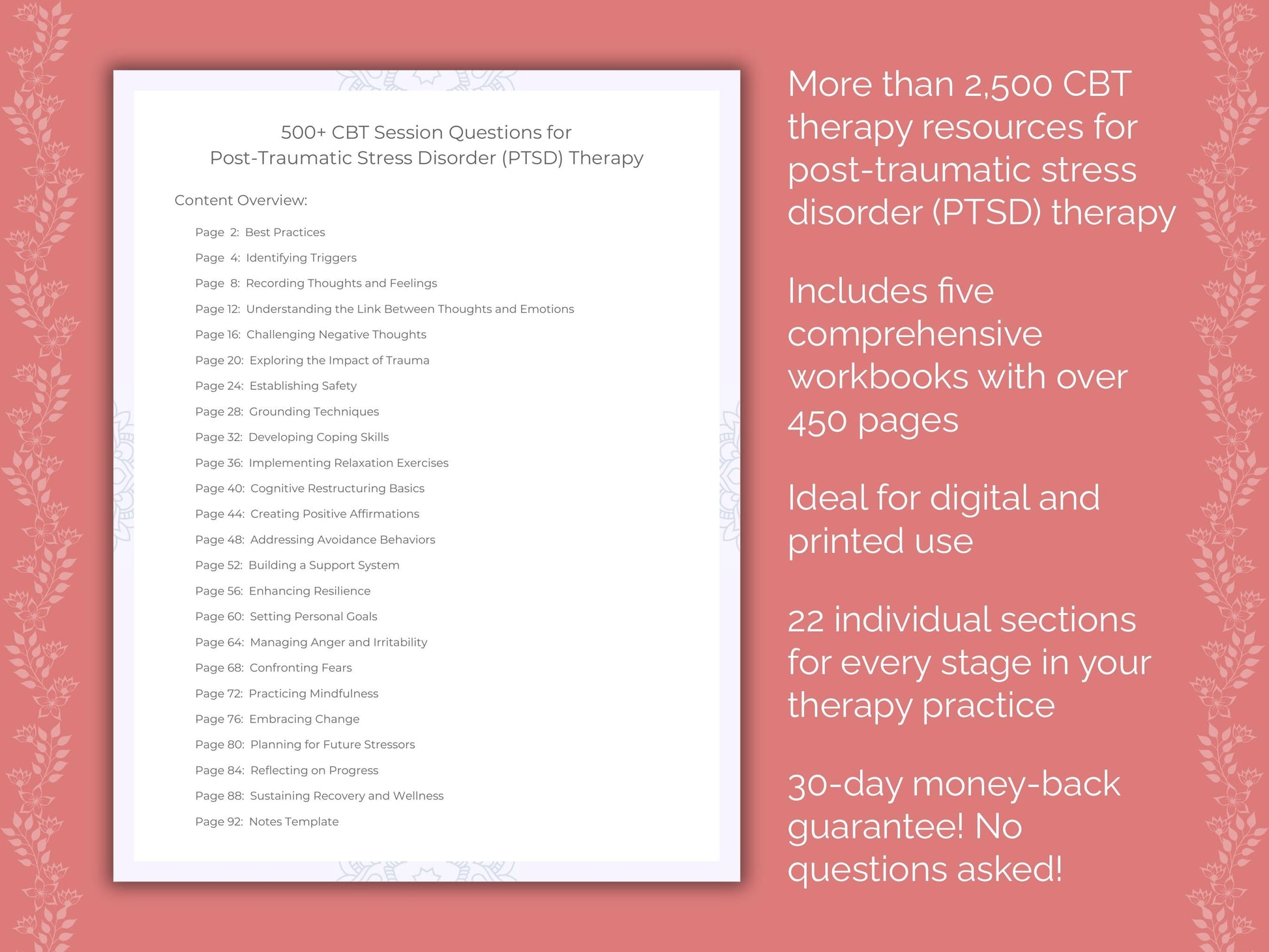 Post-Traumatic Stress Disorder (PTSD) Cognitive Behavioral Therapy (CBT) Therapist Worksheets