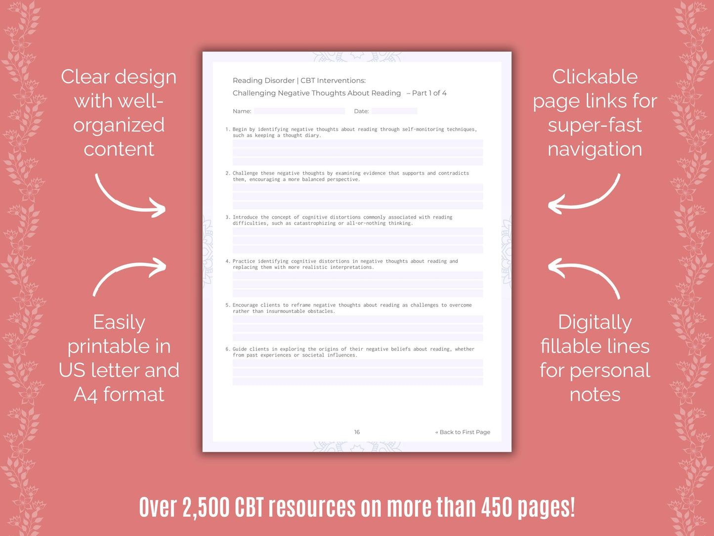 Reading Disorder Cognitive Behavioral Therapy (CBT) Counseling Templates