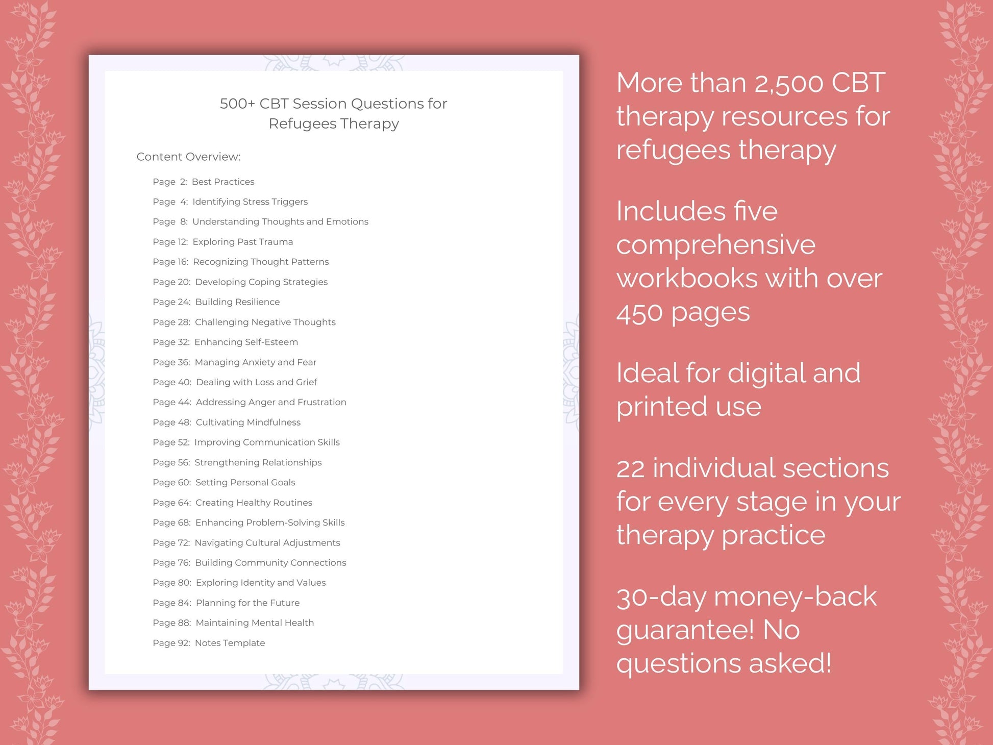 Refugees Cognitive Behavioral Therapy (CBT) Therapist Worksheets