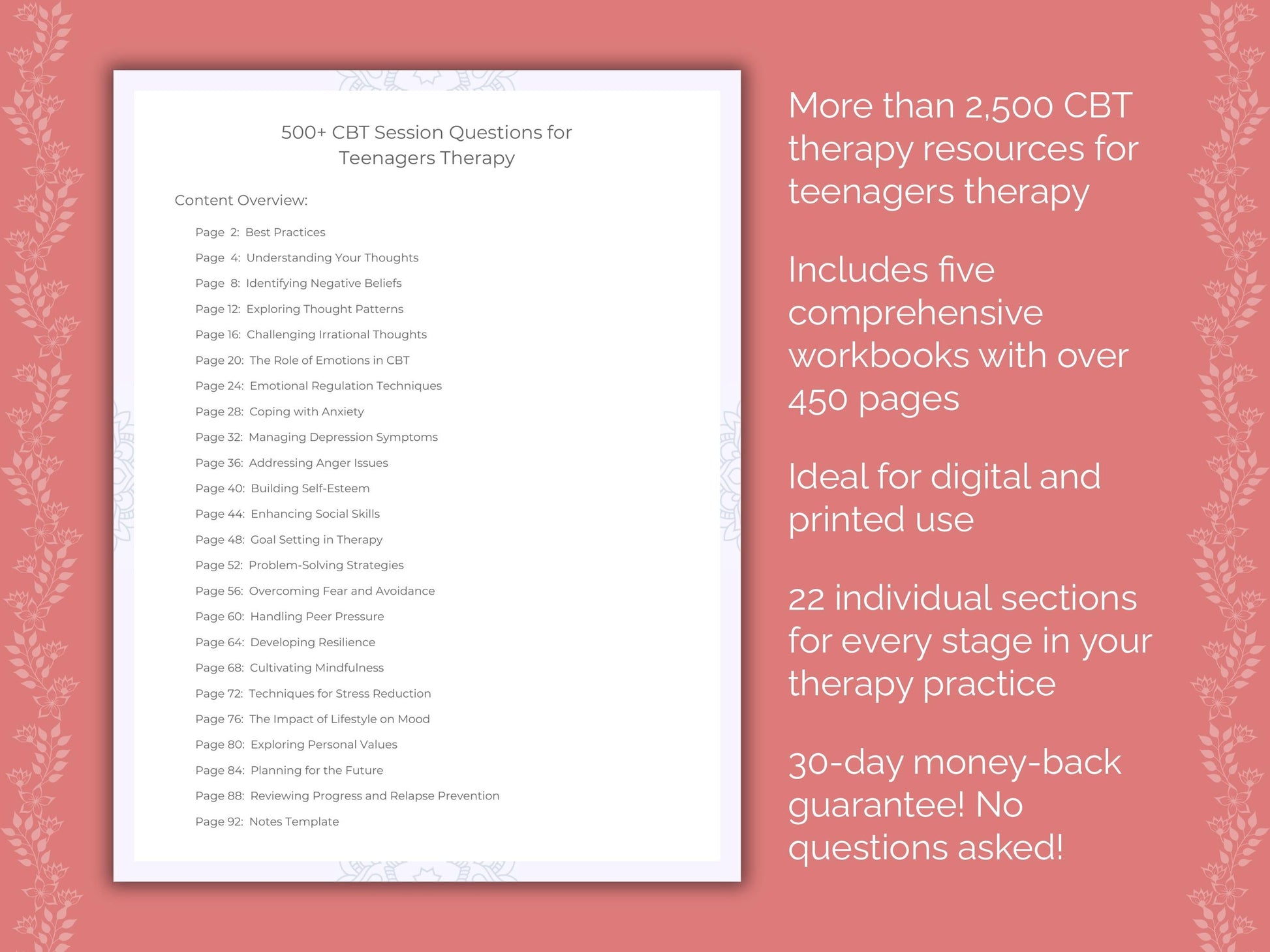 Teenagers Cognitive Behavioral Therapy (CBT) Therapist Worksheets