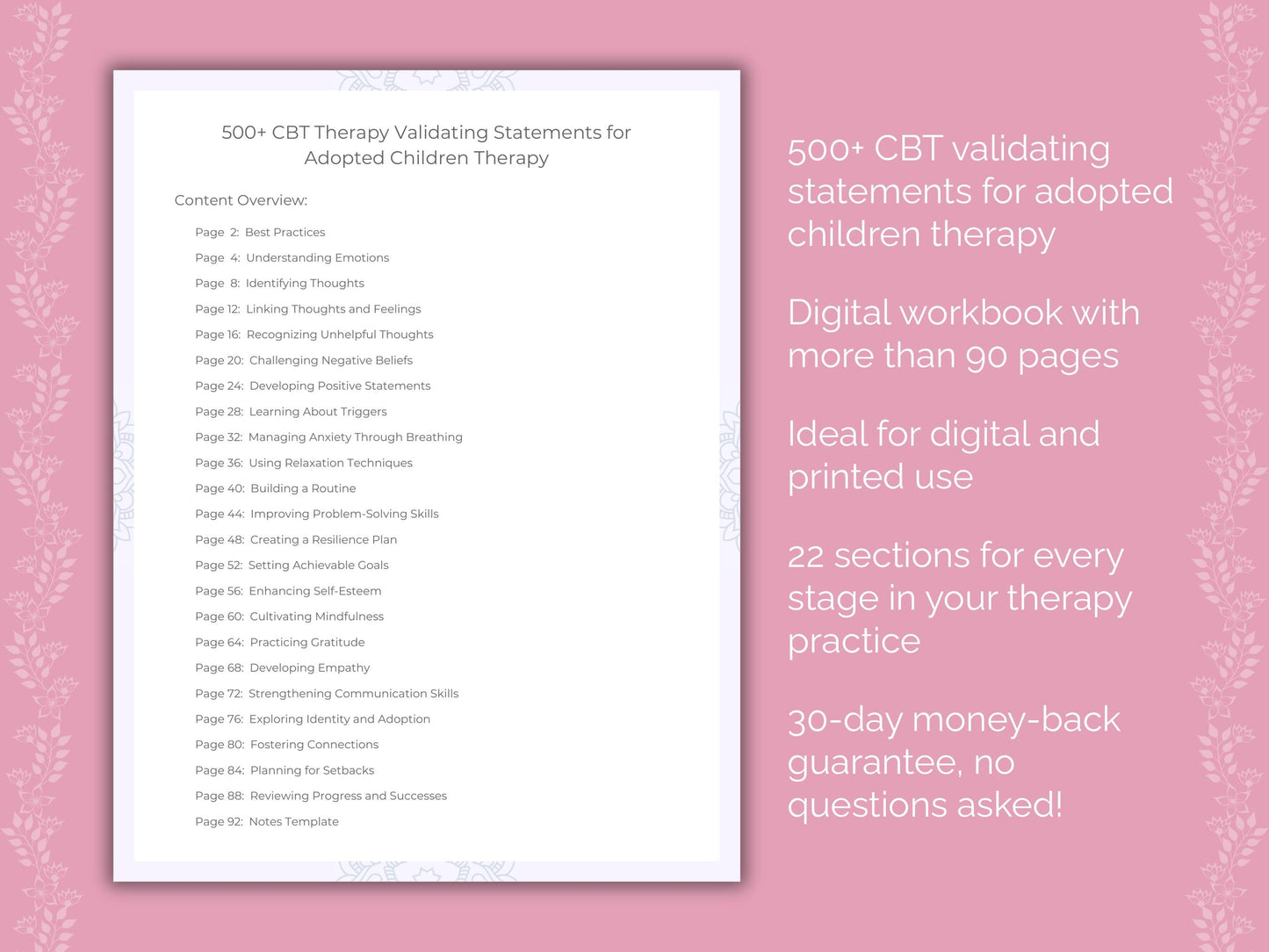 Adopted Children Cognitive Behavioral Therapy (CBT) Therapist Worksheets