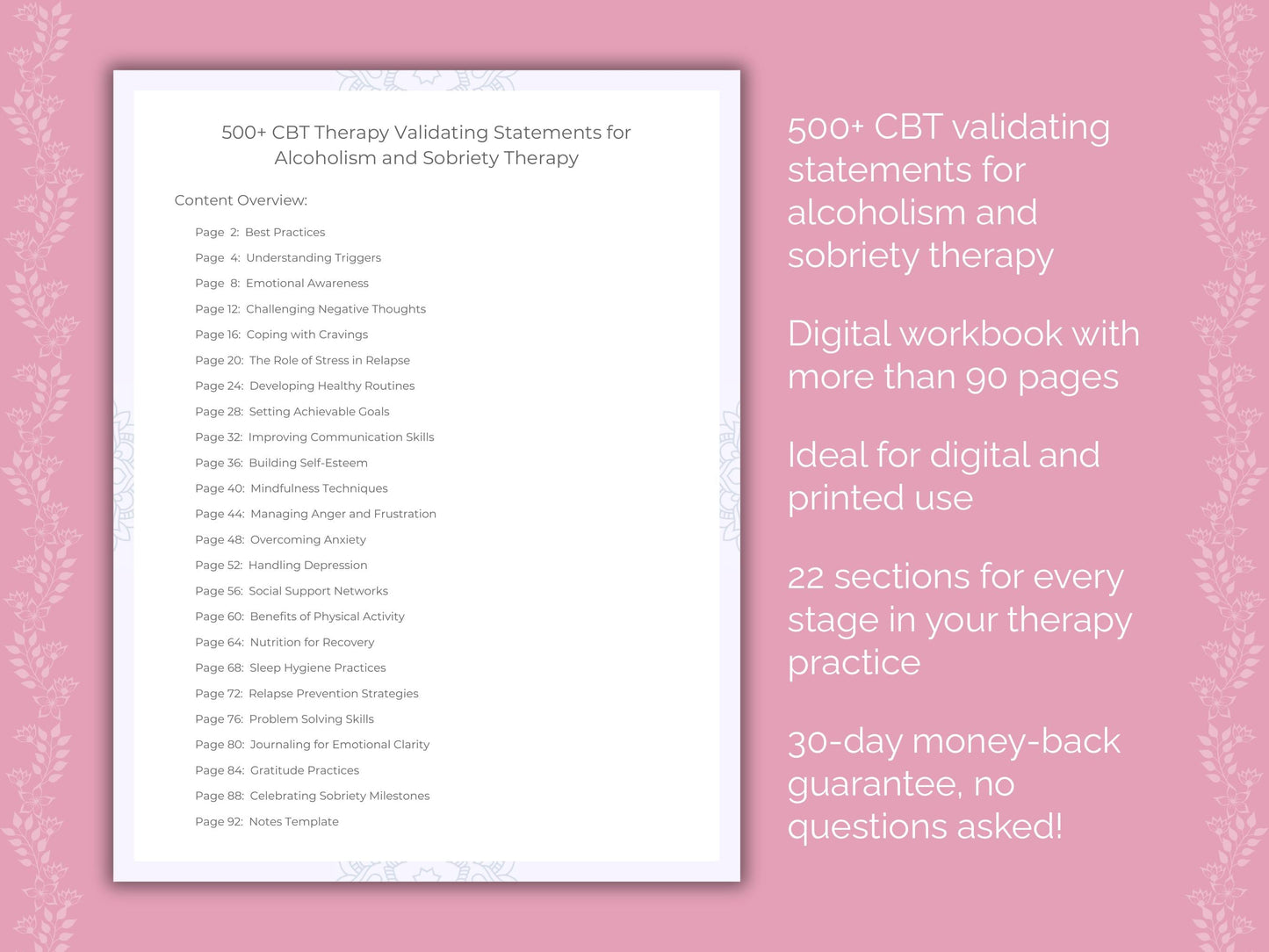 Alcoholism and Sobriety Cognitive Behavioral Therapy (CBT) Therapist Worksheets