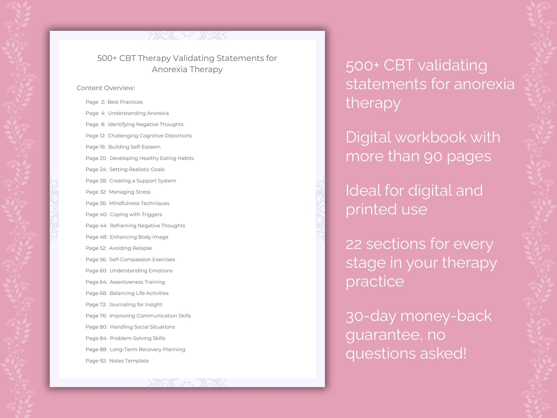 Anorexia Cognitive Behavioral Therapy (CBT) Therapist Worksheets