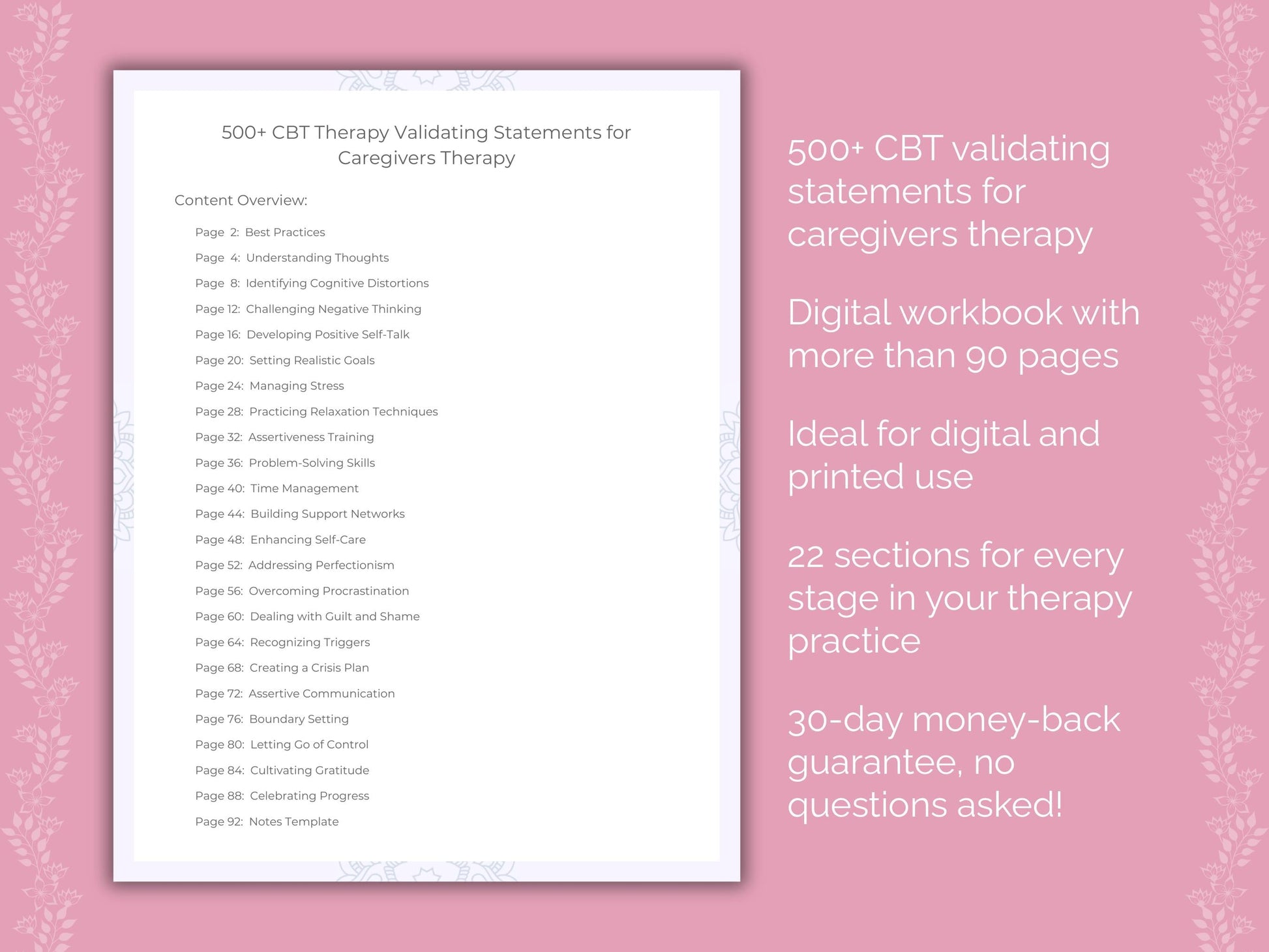 Caregivers Cognitive Behavioral Therapy (CBT) Therapist Worksheets