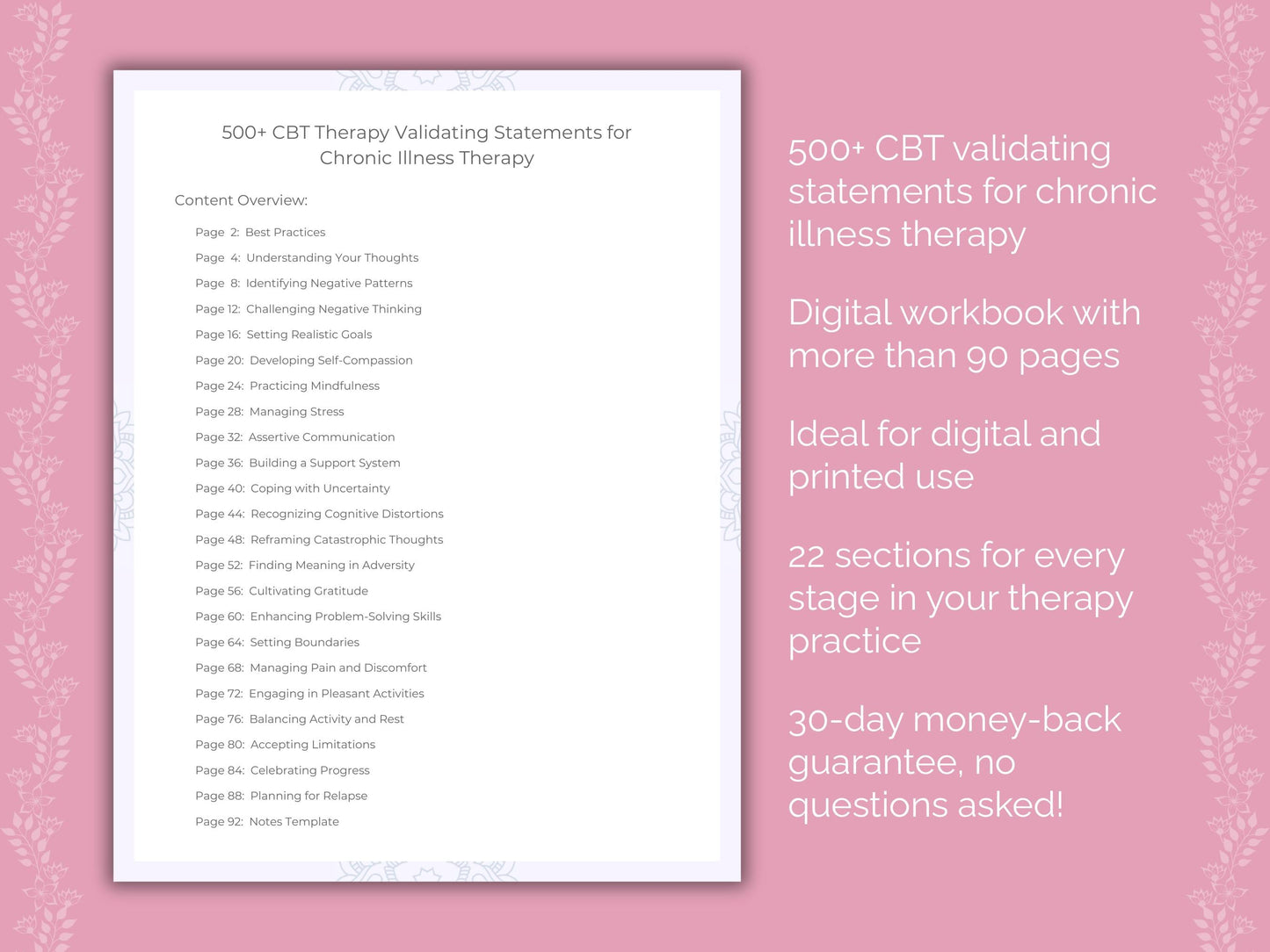 Chronic Illness Cognitive Behavioral Therapy (CBT) Therapist Worksheets