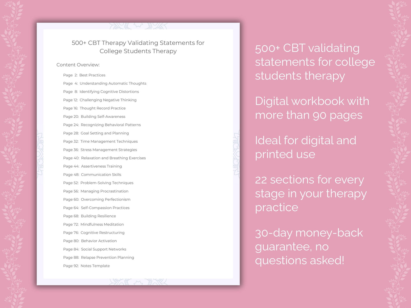College Students Cognitive Behavioral Therapy (CBT) Therapist Worksheets