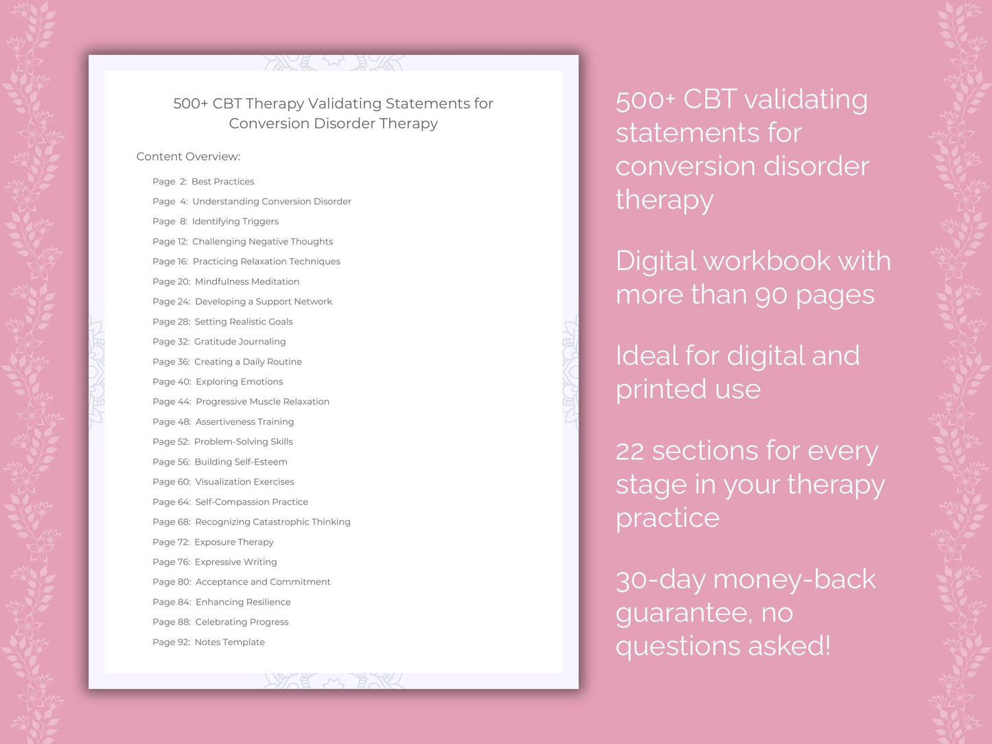 Conversion Disorder Cognitive Behavioral Therapy (CBT) Therapist Worksheets