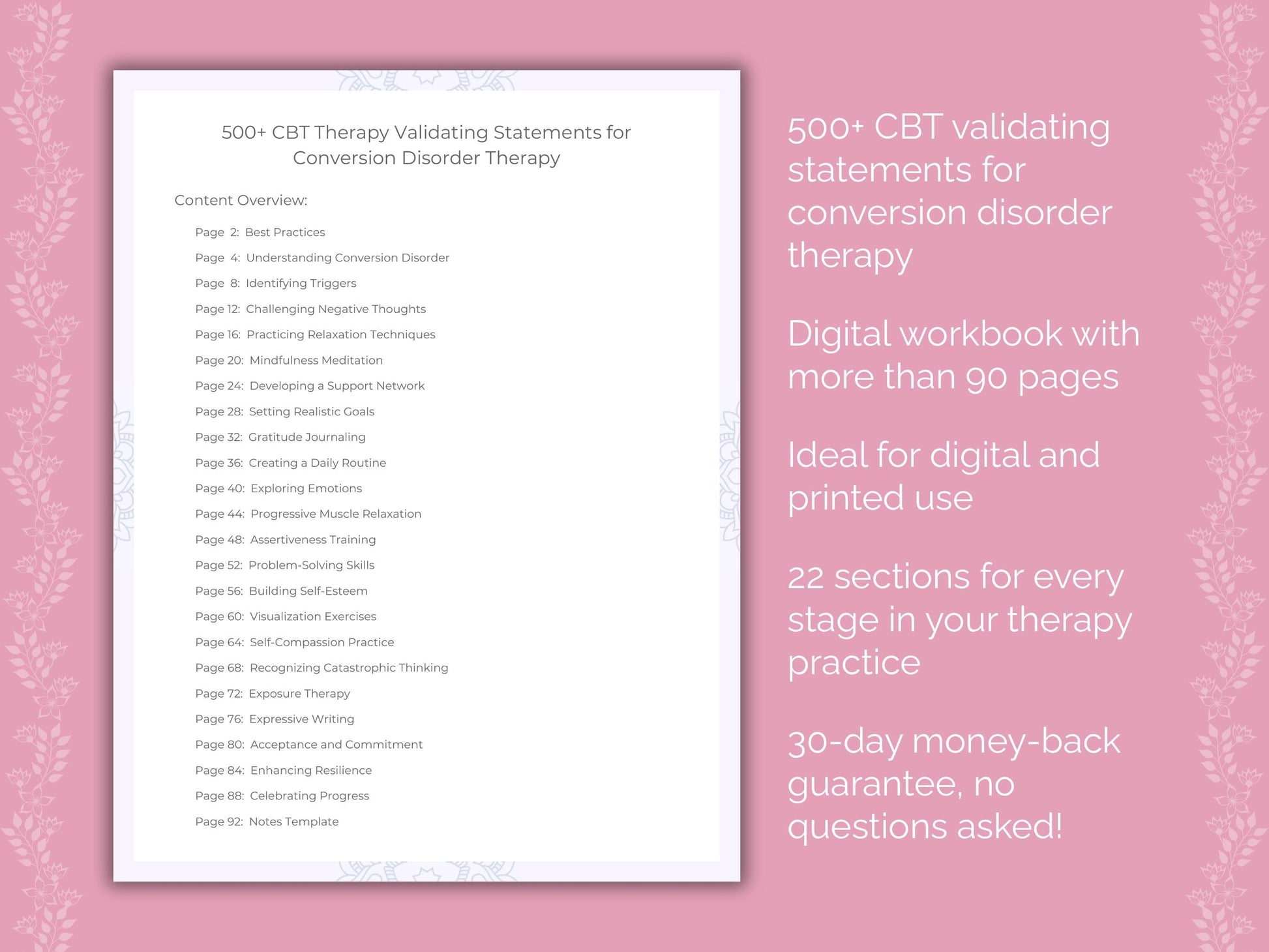 Conversion Disorder Cognitive Behavioral Therapy (CBT) Therapist Worksheets