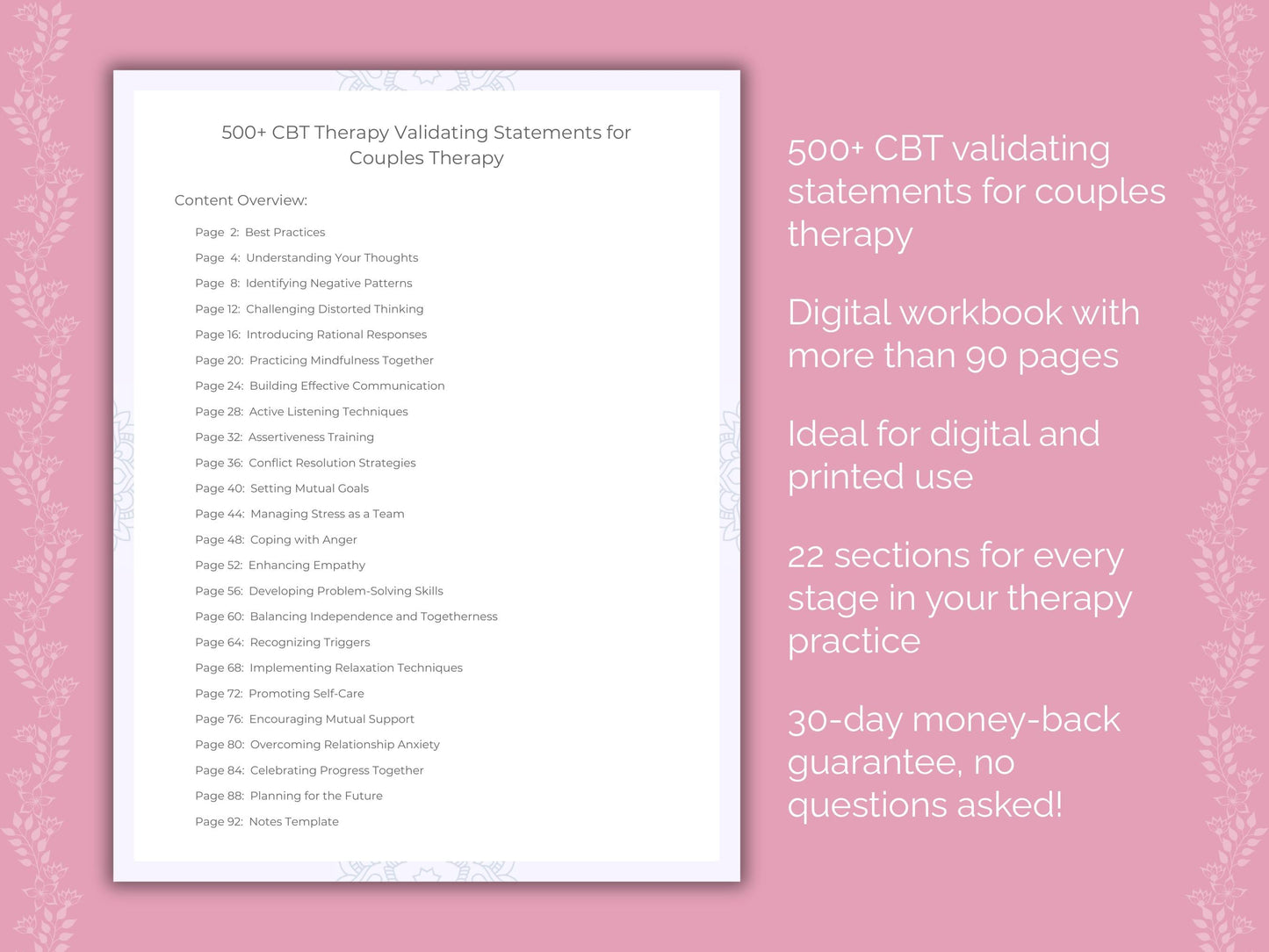 Couples Cognitive Behavioral Therapy (CBT) Therapist Worksheets