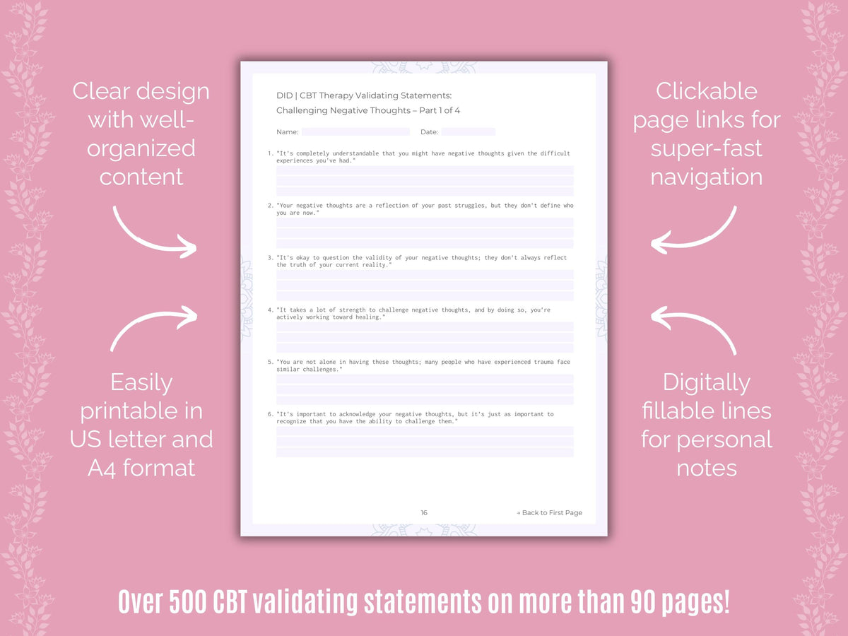 Dissociative Identity Disorder (DID) Cognitive Behavioral Therapy (CBT) Counseling Templates