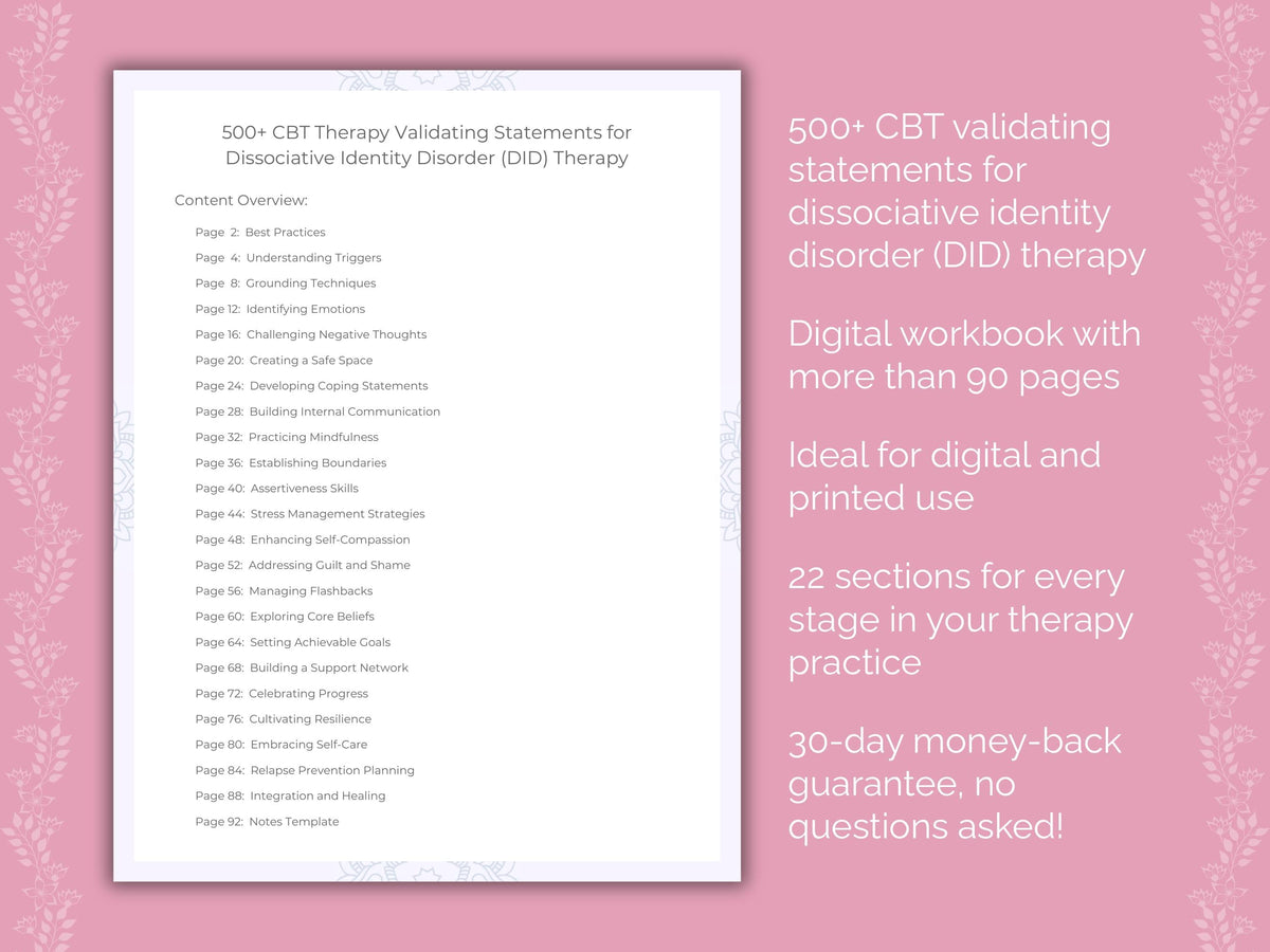 Dissociative Identity Disorder (DID) Cognitive Behavioral Therapy (CBT) Therapist Worksheets