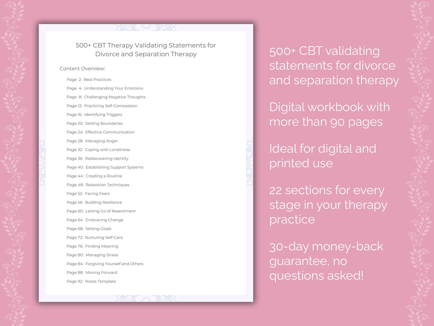 Divorce and Separation Cognitive Behavioral Therapy (CBT) Therapist Worksheets
