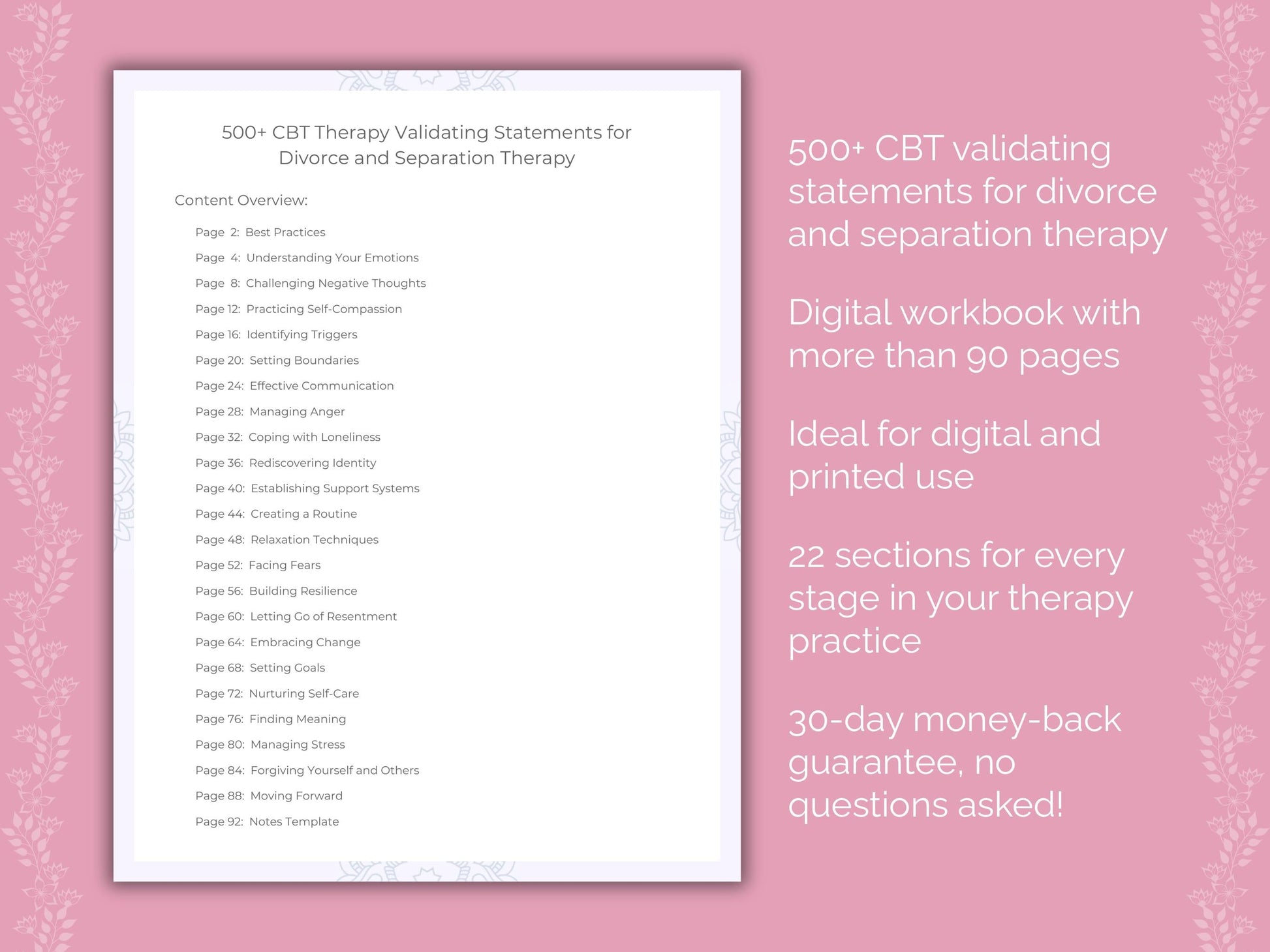 Divorce and Separation Cognitive Behavioral Therapy (CBT) Therapist Worksheets
