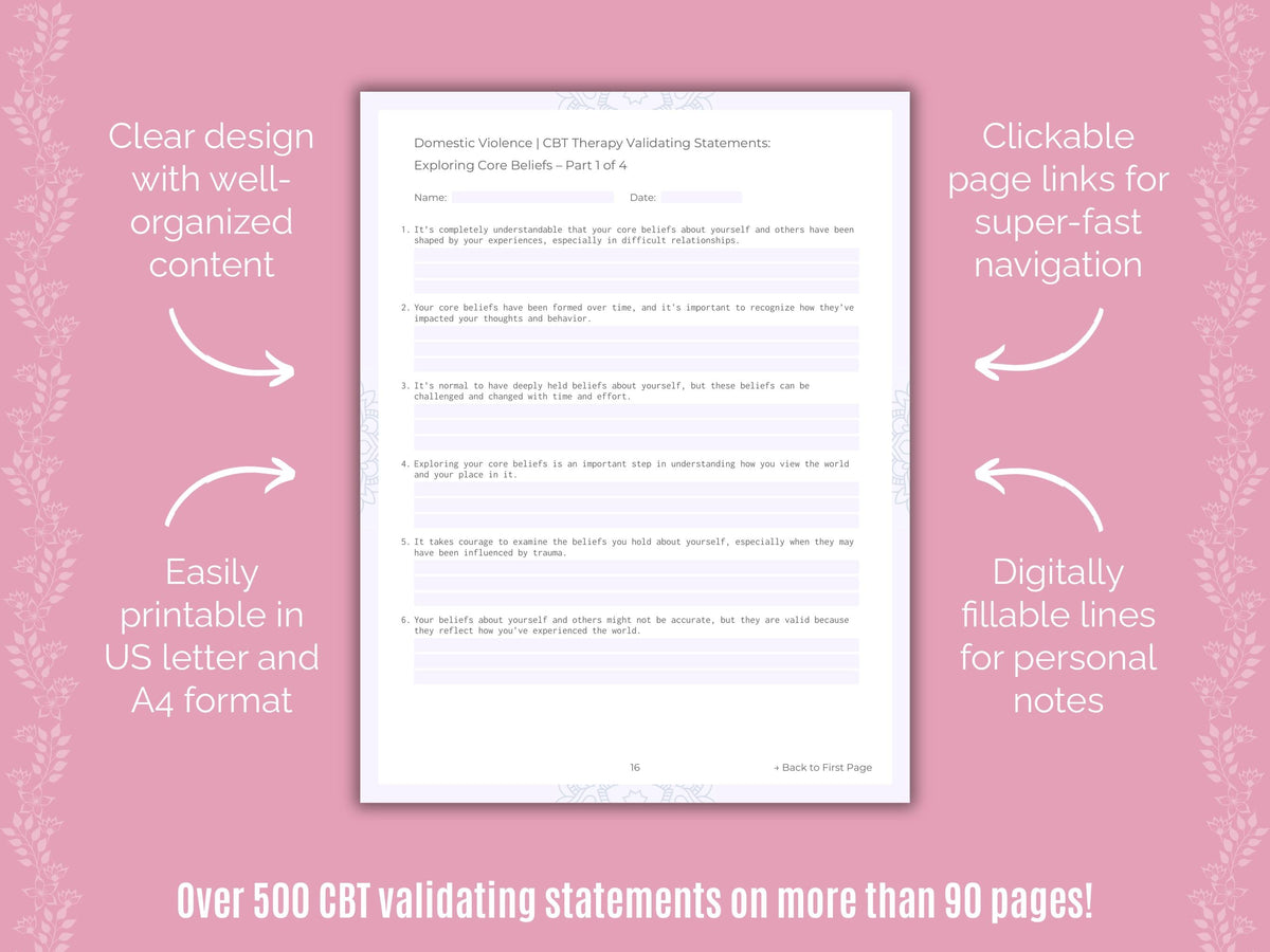 Domestic Violence Cognitive Behavioral Therapy (CBT) Counseling Templates