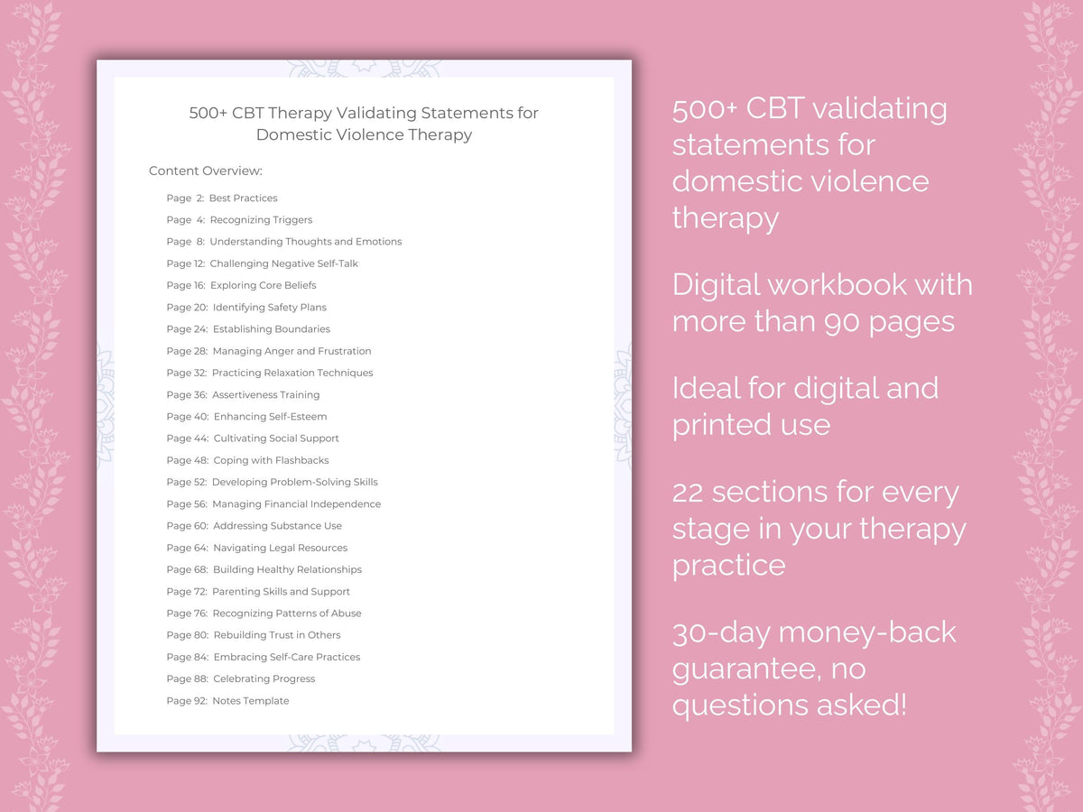 Domestic Violence Cognitive Behavioral Therapy (CBT) Therapist Worksheets