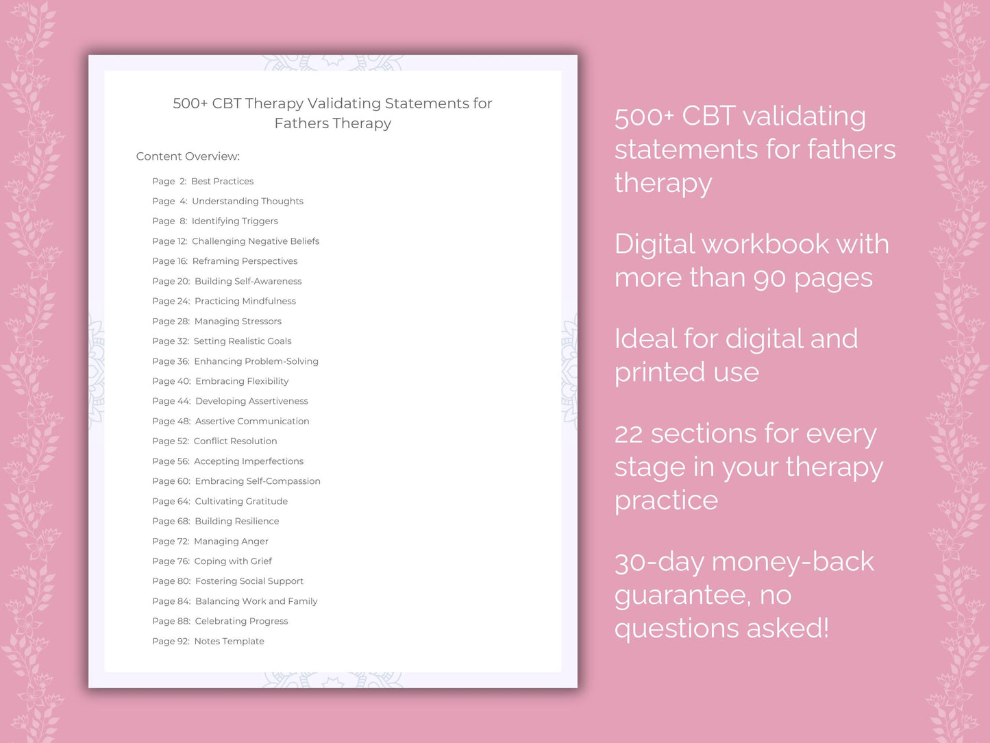 Fathers Cognitive Behavioral Therapy (CBT) Therapist Worksheets