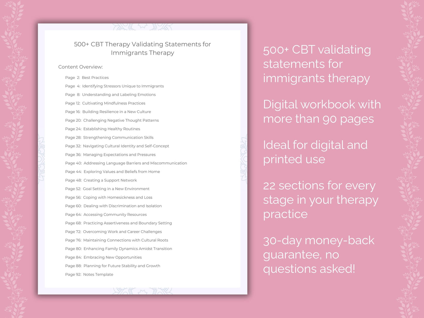 Immigrants Cognitive Behavioral Therapy (CBT) Therapist Worksheets