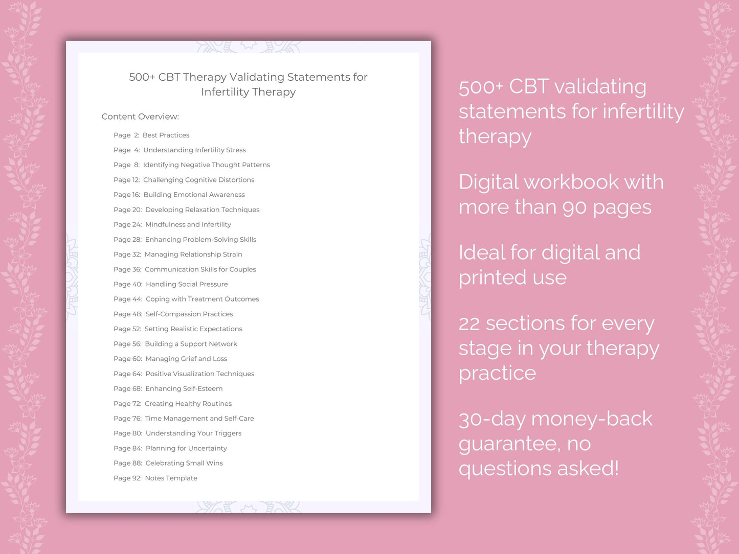 Infertility Cognitive Behavioral Therapy (CBT) Therapist Worksheets